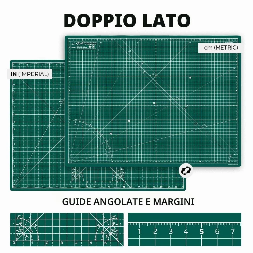 La Canilla Tappetino di Taglio Autorigenerante A2 (60x45 cm - 24x18") Tappeto Piano Antitaglio Grande per Cucito, Patchwork Modellismo | Cutting Mat Contrassegnato in Centimetri e Pollici
