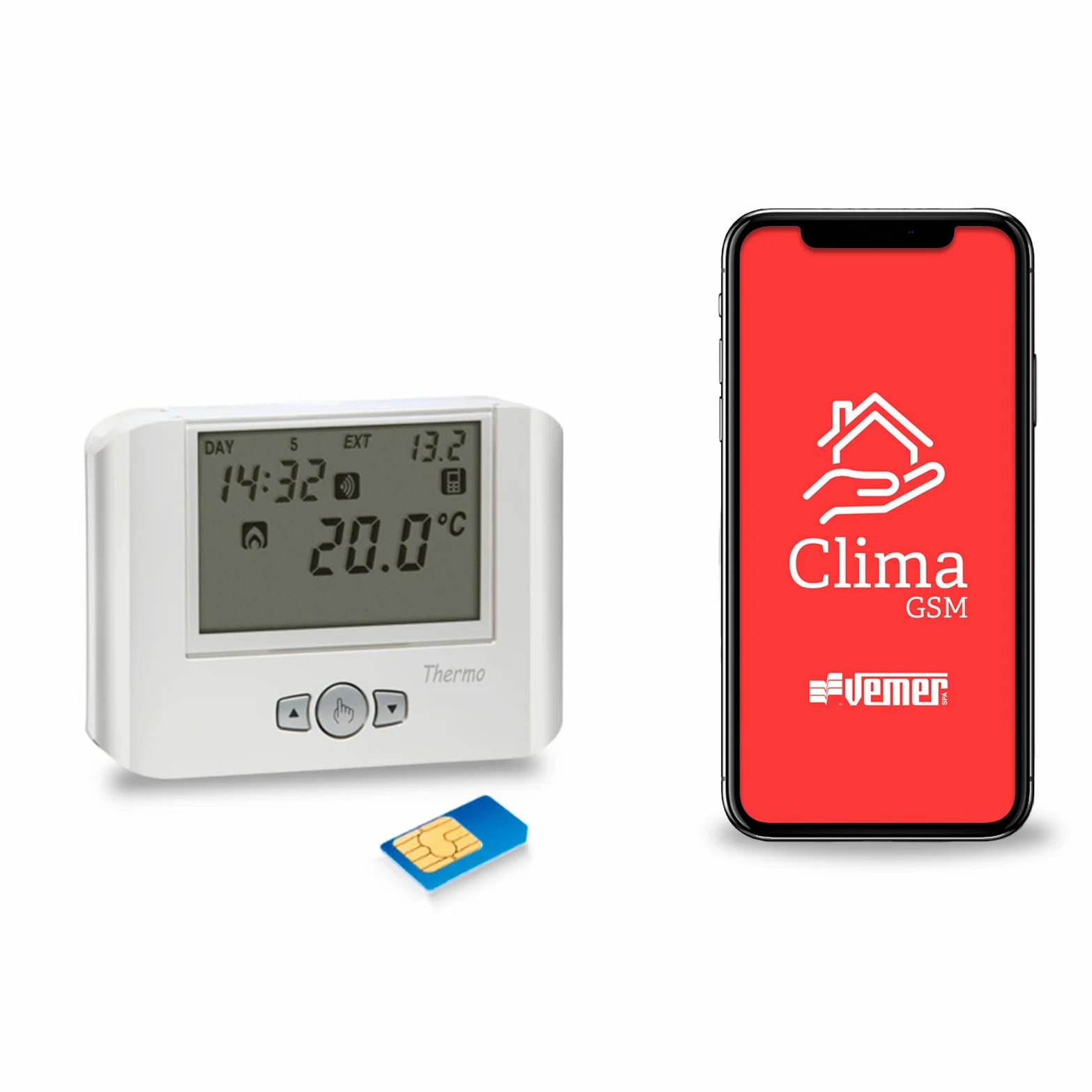 VEMER VE715900 THERMO GSM – Termostato GSM da Parete con Controllo Remoto via APP e SMS, Alimentazione 230V con Batteria Tampone, Bianco
