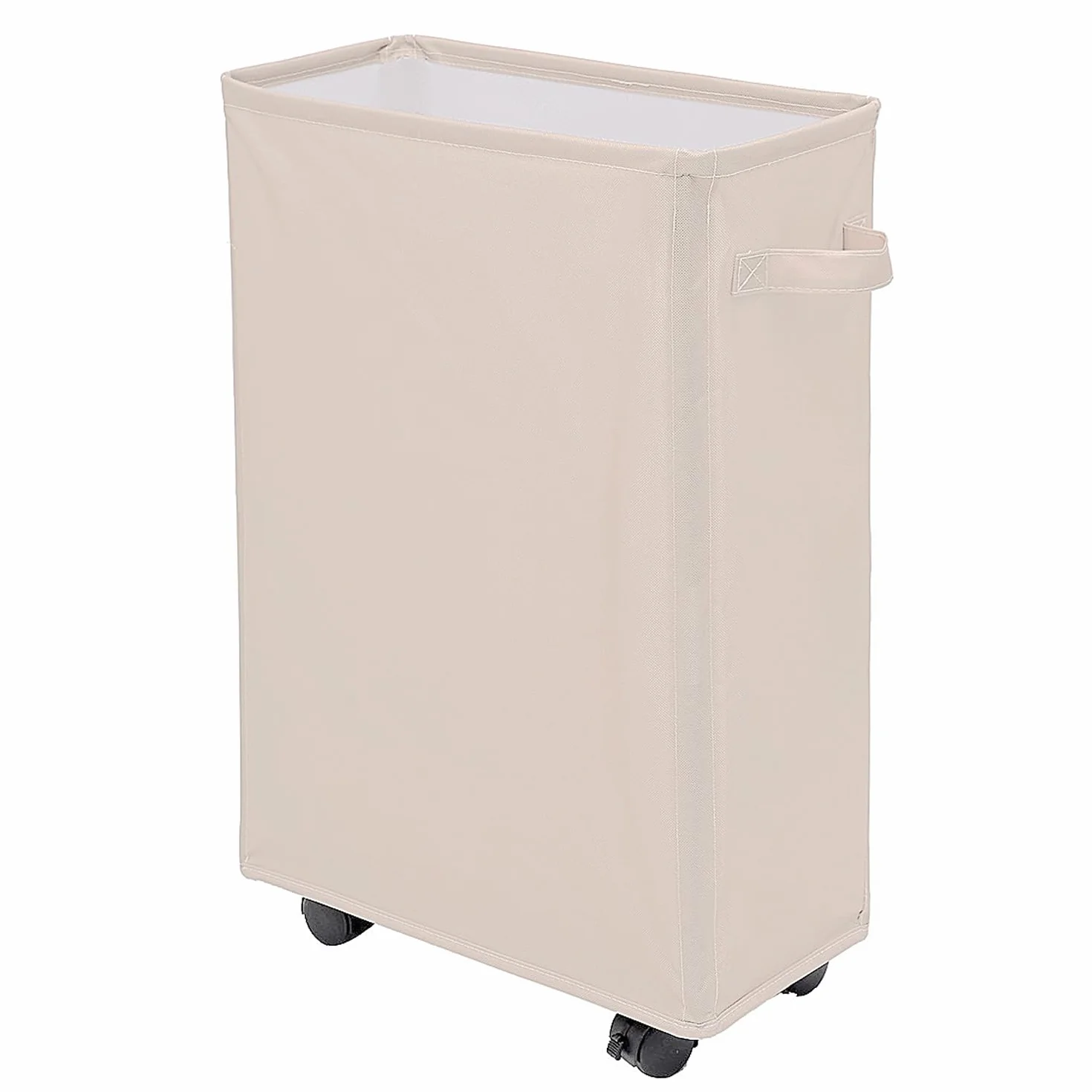 Cesto della Biancheria con Ruote 40L - Cesta del Bucato Sottile Pieghevole, Cesto Portabiancheria Rettangolare in Piedi, Sottile Secchi per La Biancheria per Hotel, Deposito Familiare (Beige)
