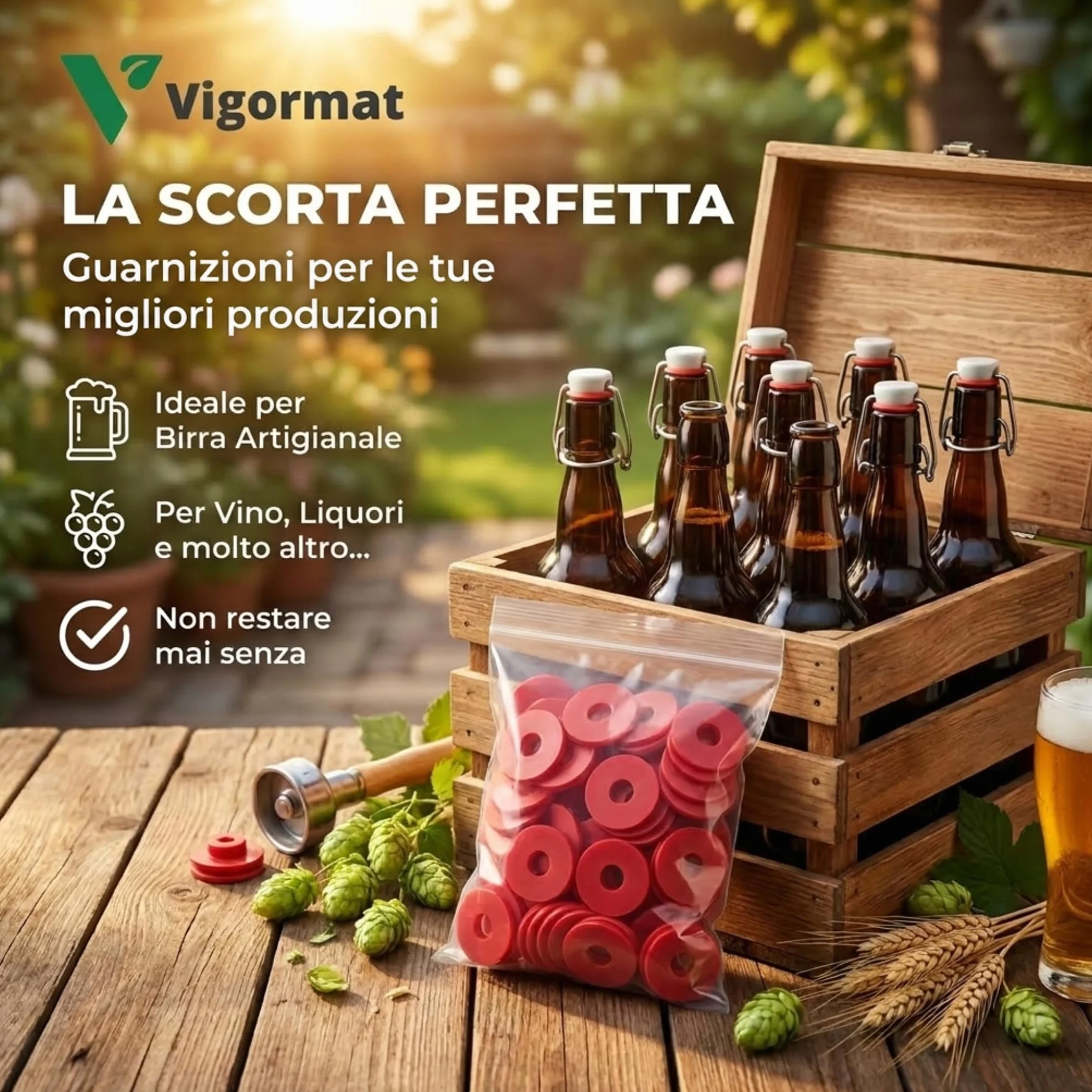 Guarnizioni per Bottiglie di Vetro in Gomma Universali Vigormat - 50 Pezzi Made in Italy