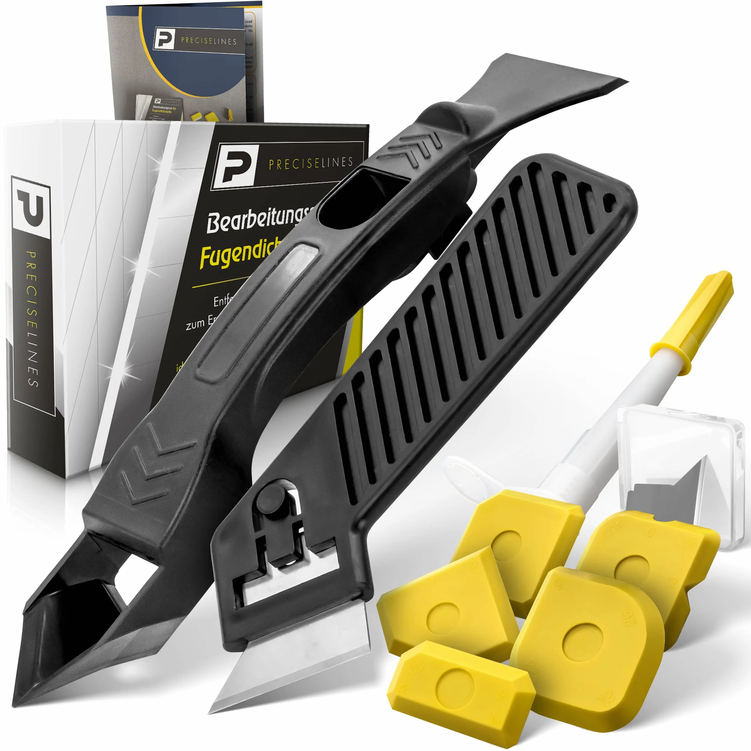 Set di utensili per la rimozione e il rinnovamento di giunti in silicone PRECISE LINES (11 pezzi) | Strumento per la rimozione di giunti in silicone con levigatore per giunti in silicone, estrattore