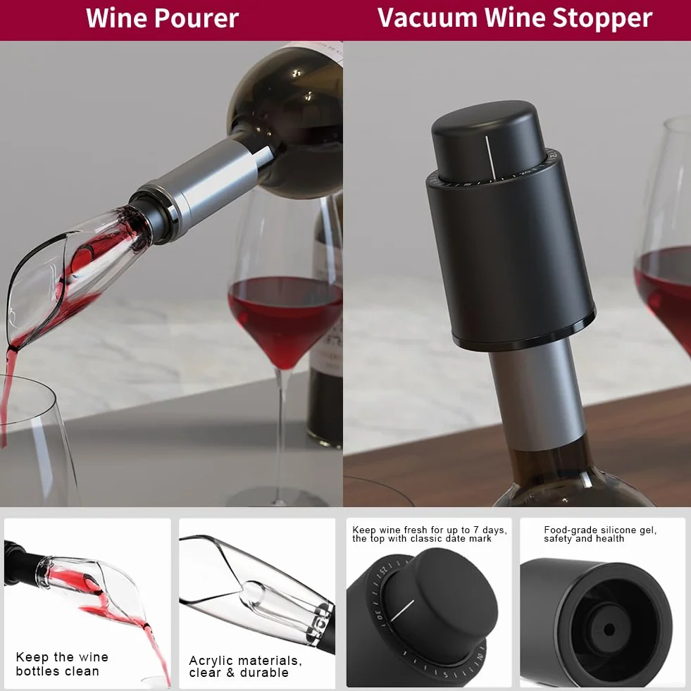 Cavatappi Elettrico per Vino Apribottiglie Elettrici Automatico Professionale per Gli Amanti del Vino Regalo di Lusso (Oro, Set, Scatola Regalo, Ricaricabile)