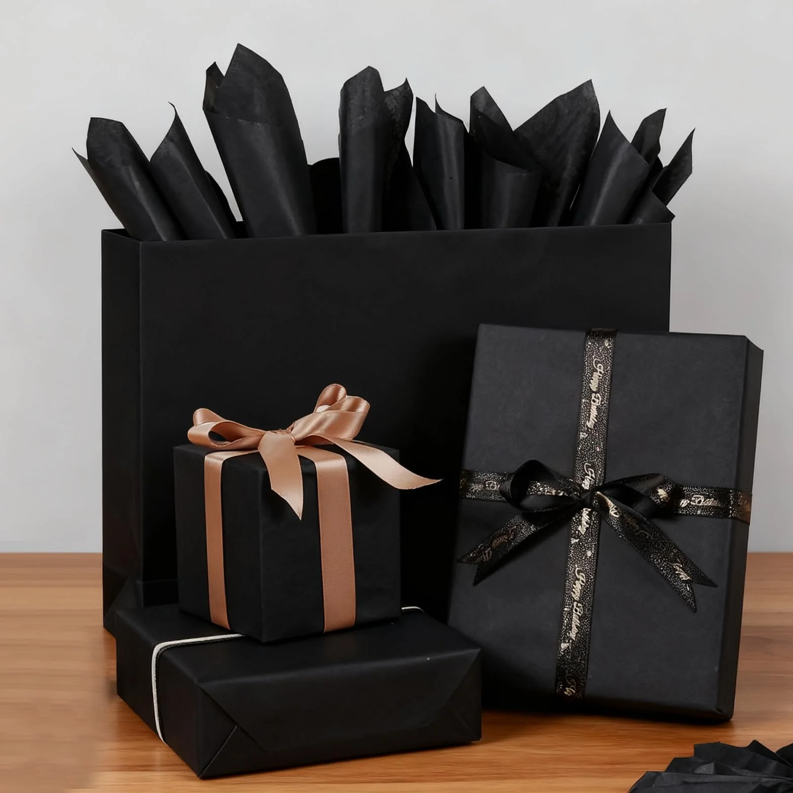 Gykutix 100 Fogli Di Carta Velina Nera 50 x 35cm Carta Velina per Imballaggio Nera per Fai Da Te, Artigianato, Floreale, Compleanno, Festa Di Halloween, Festival