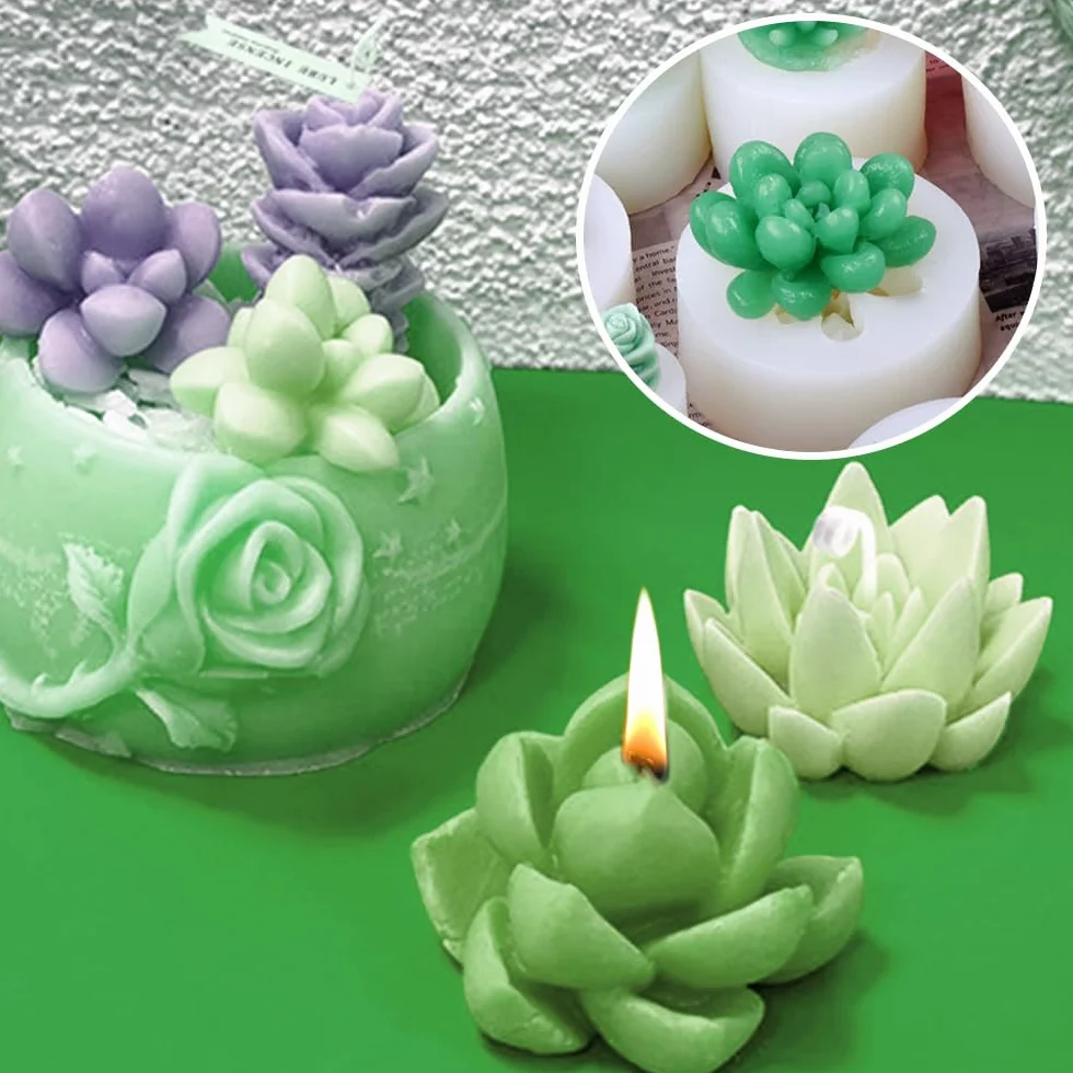 10 Pezzi Stampi in Silicone per Candele, Stampo in Silicone per Cactus Succulenti, 3D Stampo per Candele di Cactus, Stampi per Candele Fai Da Te per Candele Fatte a Mano, Stampi in Resina Epossidica