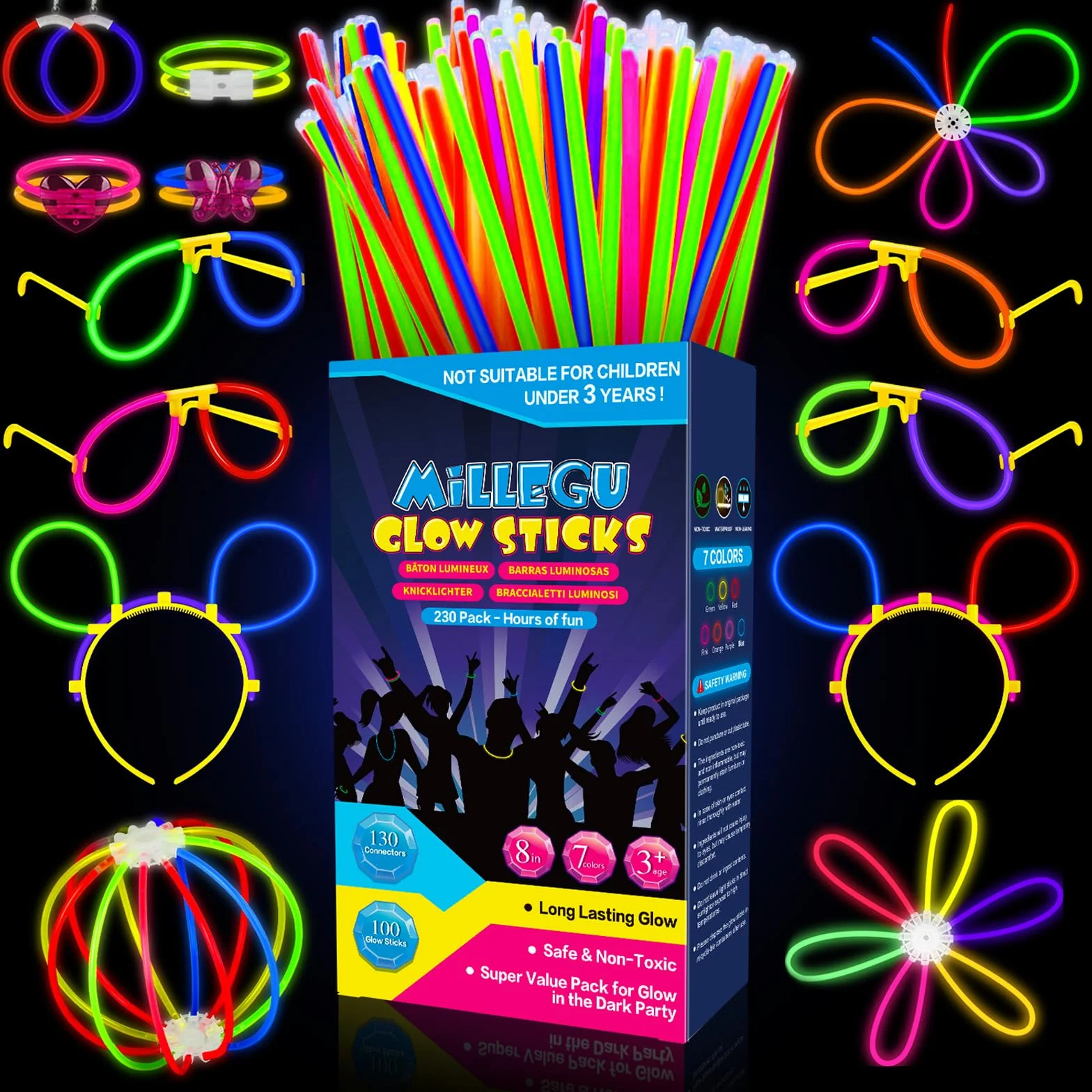 Starlight Glow Sticks Fluorescent Party Kit 230 Braccialetti Luminosi 130 Connettori
