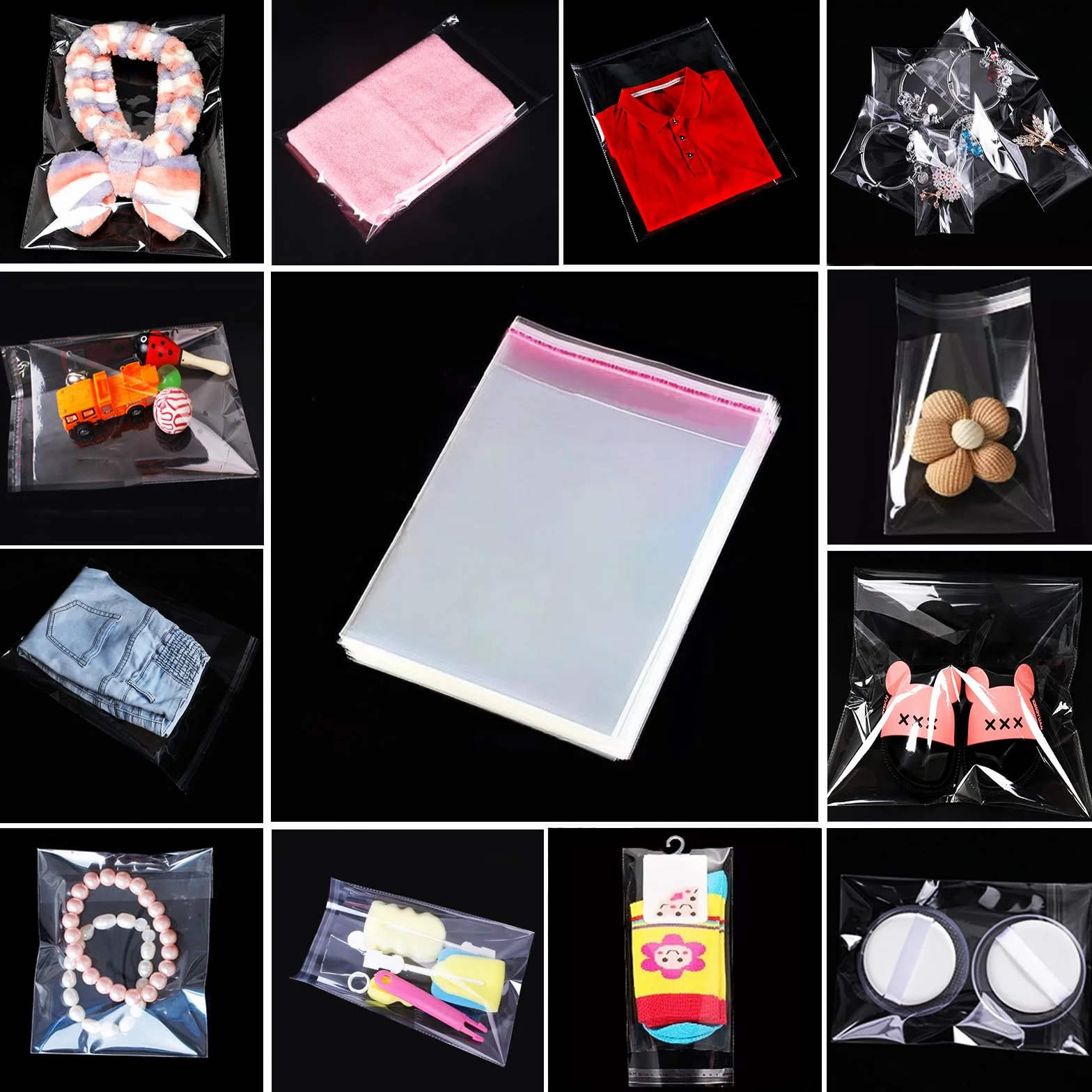 300 Pezzi Sacchetti di Cellophane Trasparente Sacchetti Plastica Autoadesivi OPP Plastica Alimenti Sacchetto per Decorare Caramelle Biscotto Natale (11 * 18cm)