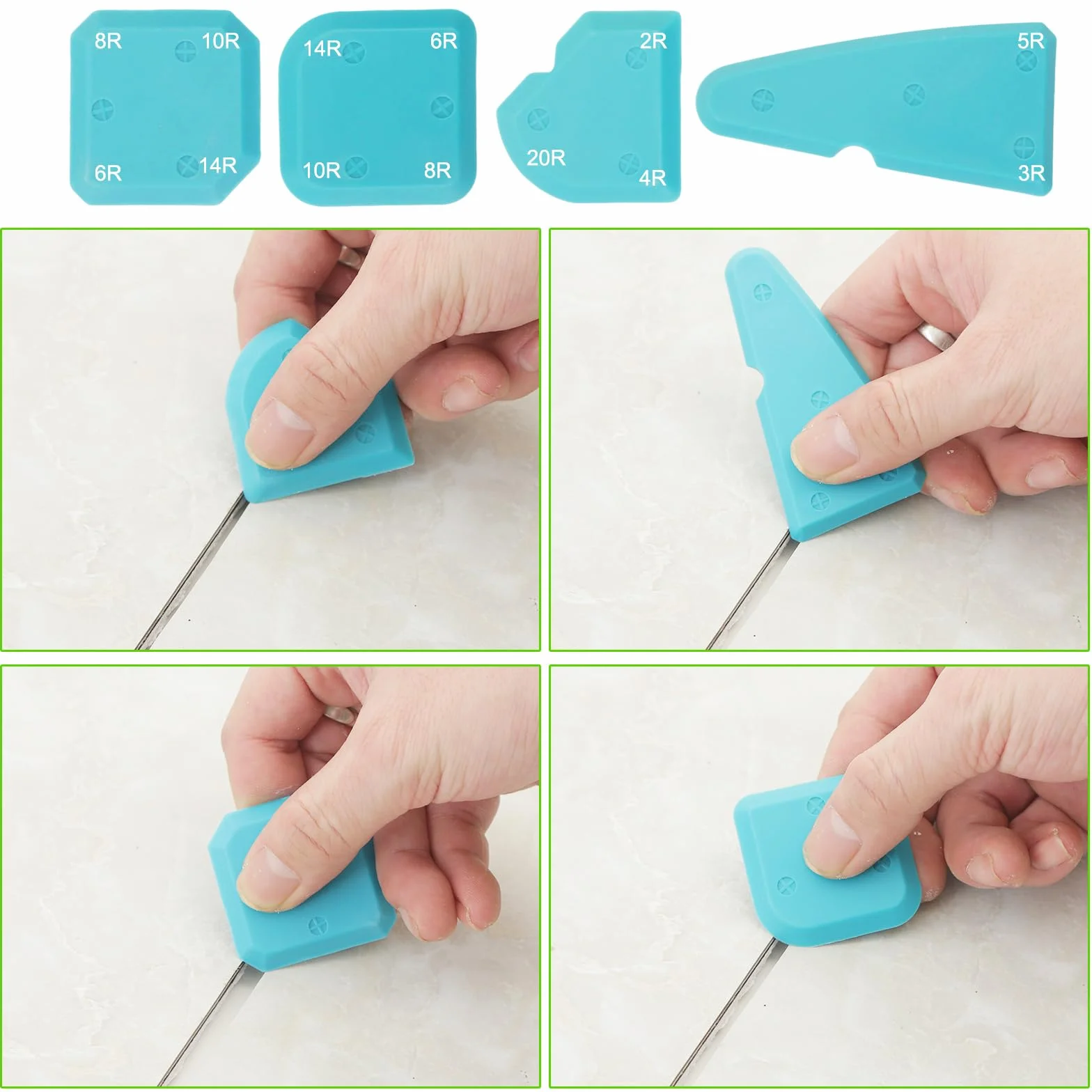 Professionale Strumento per Calafataggio 5 in 1, Rimuovi Silicone Spatola per Silicone togli e Spatola Raschietto per Stucco Strumento Con 6 Cuscinetti Sostituibili Sigillante (Bianco)