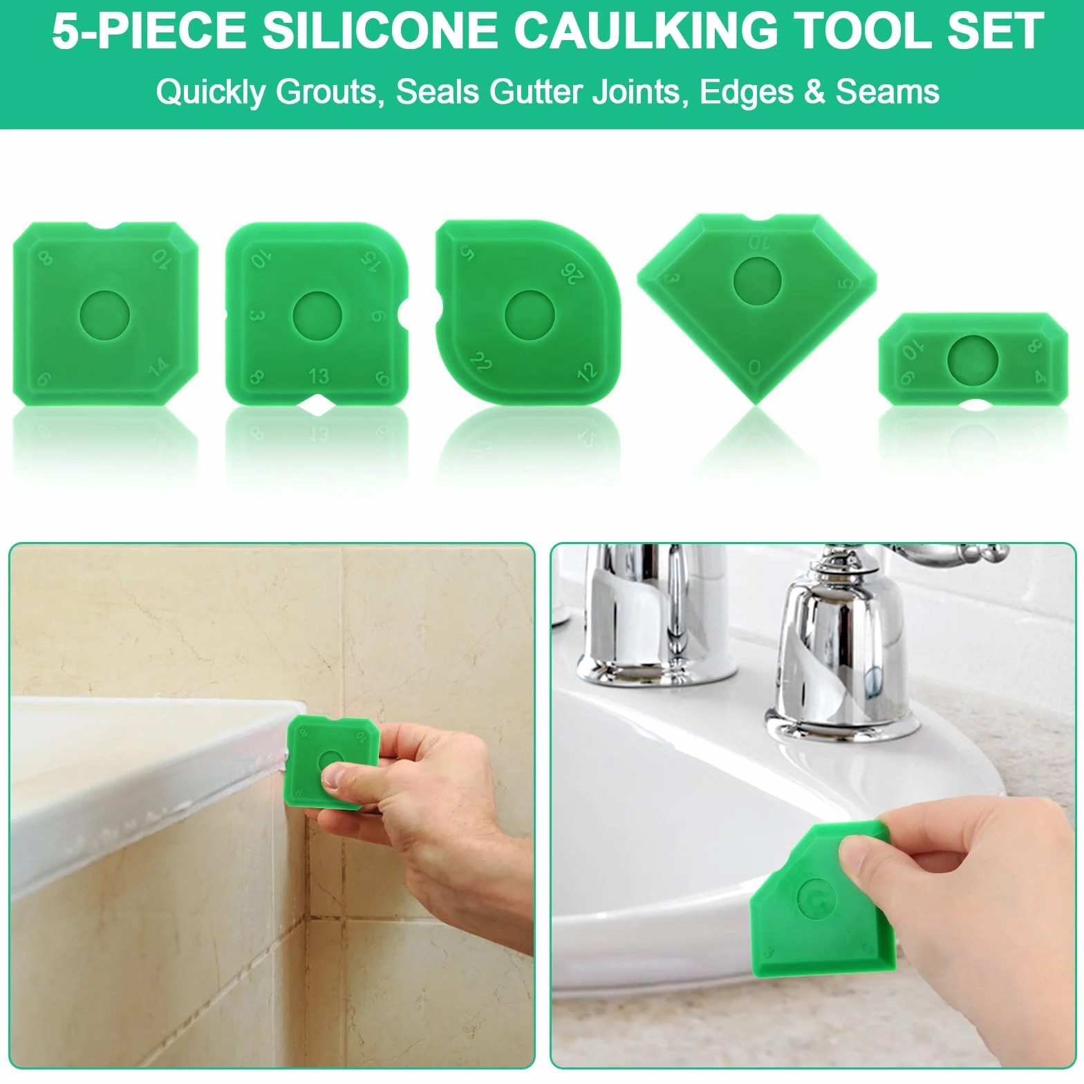 Set di 5 Strumenti per Calafataggio，raschietto spatola per sigillante，Spatola per giunti，Strumenti di Calafataggio in Silicone