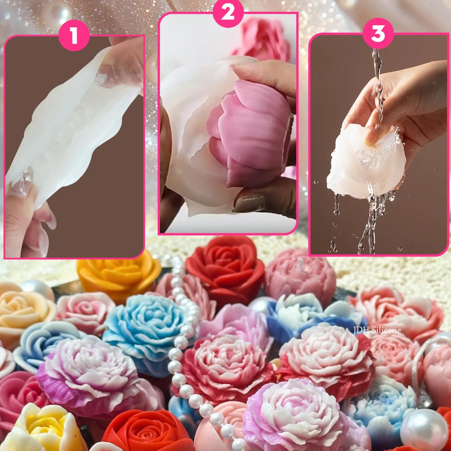 Stampi per Candele In Silicone, 6 Pezzi stampo candele stampi In silicone Per Fiori,Fiore Di Fondente Stampo a Forma,Silicone Per Fiori di Rose per Torta Cioccolato Sapone Candela Ice Cube