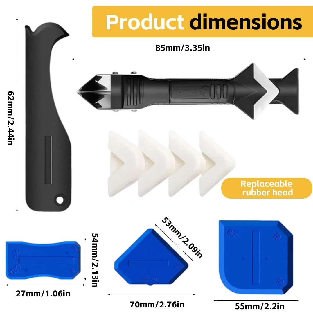 Professionale Strumento per Calafataggio 5 in 1, Spatola per Silicone Kit, Pulizia Scrapers Lama multifunzionale, Raschietto Rimozione Sigillanti, con lama intercambiabile, Usato Pala Via Macchie