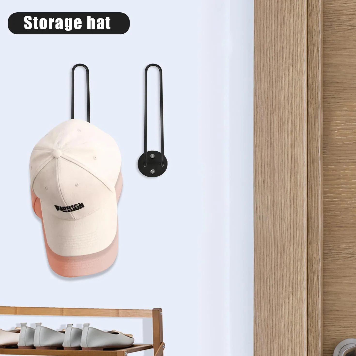 Porta Cappelli Parete 2 Pezzi Appendiabiti Rack Organizzatore Armadio Cappello Baseball Espositore