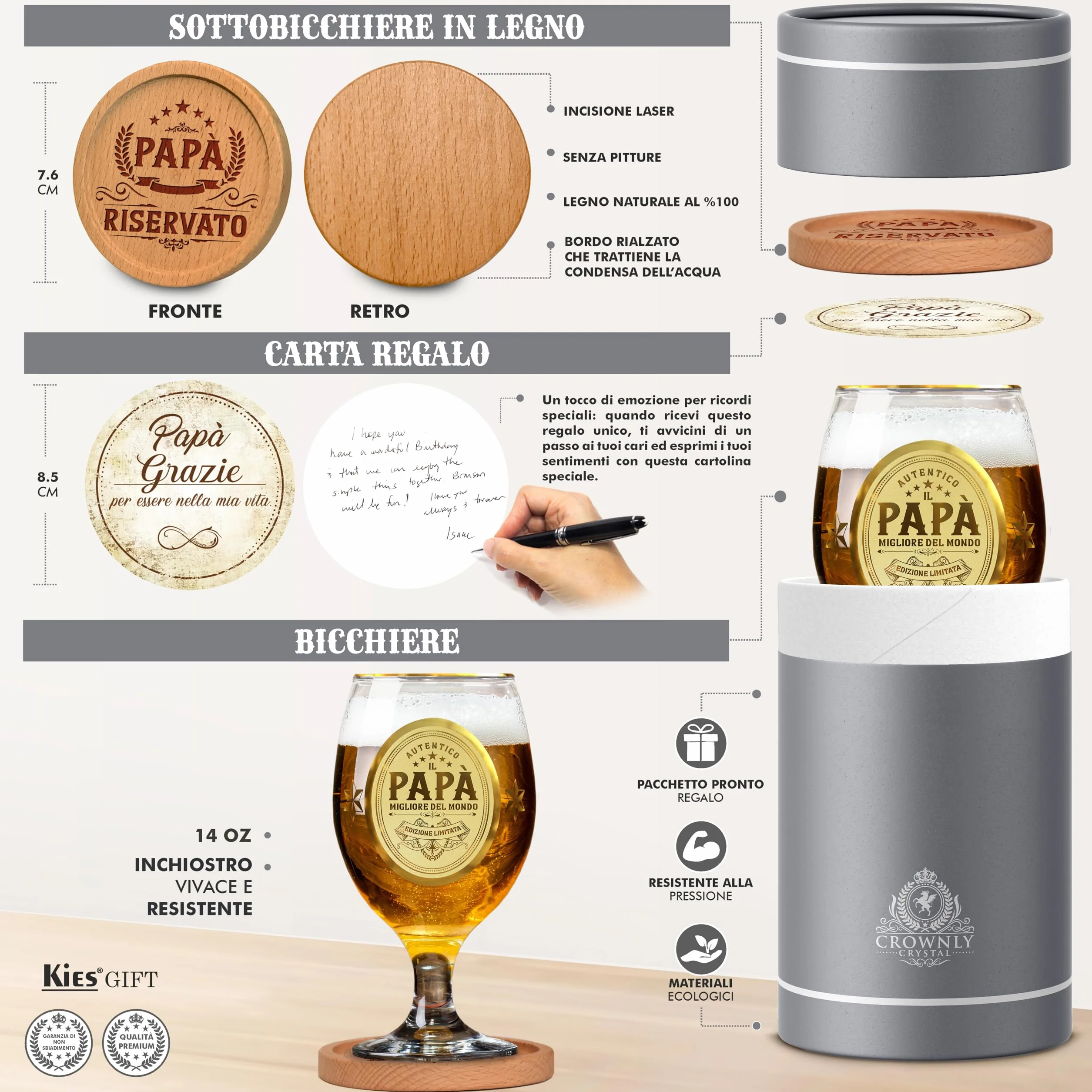 CROWNLY CRYSTAL® Regalo Papà Tazze Personalizzate Bicchieri Birra Idee Compleanno