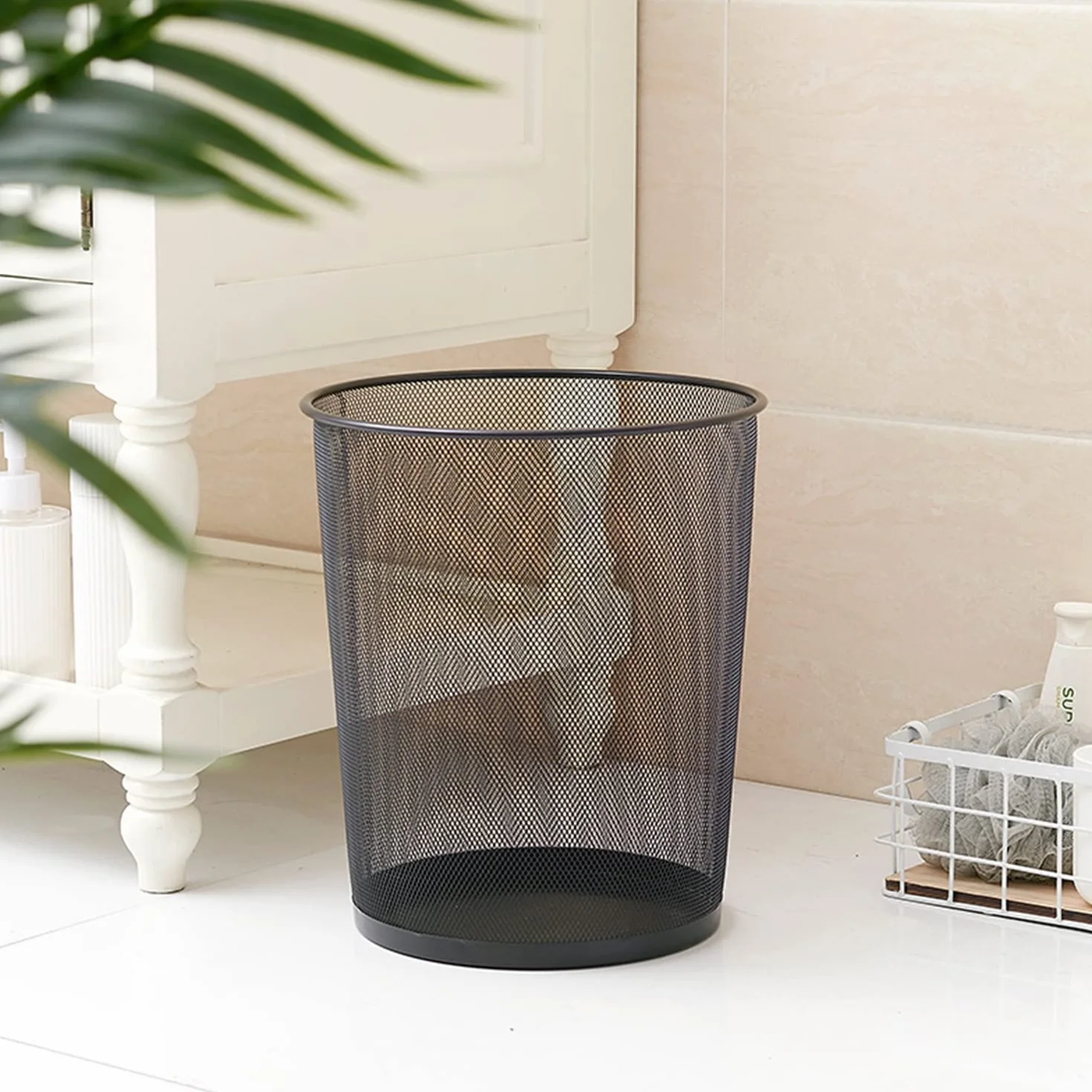4 Cestino ufficio, Cestini in metallo, 9 l, per ufficio, in metallo, per camera da letto, dormitorio, aula, cucina, bagno, nero