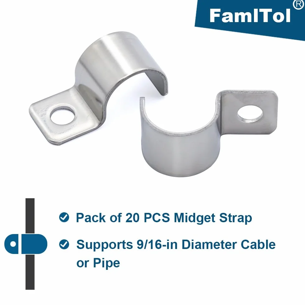 Ø 14 mm Fermacavo Unico Foro Morsetti, 20 Pezzi U Clip per Cavi in Acciaio Inossidabile 304, Morsetti per Tubi, Per Installazione di Cavi Interni ed Esterni