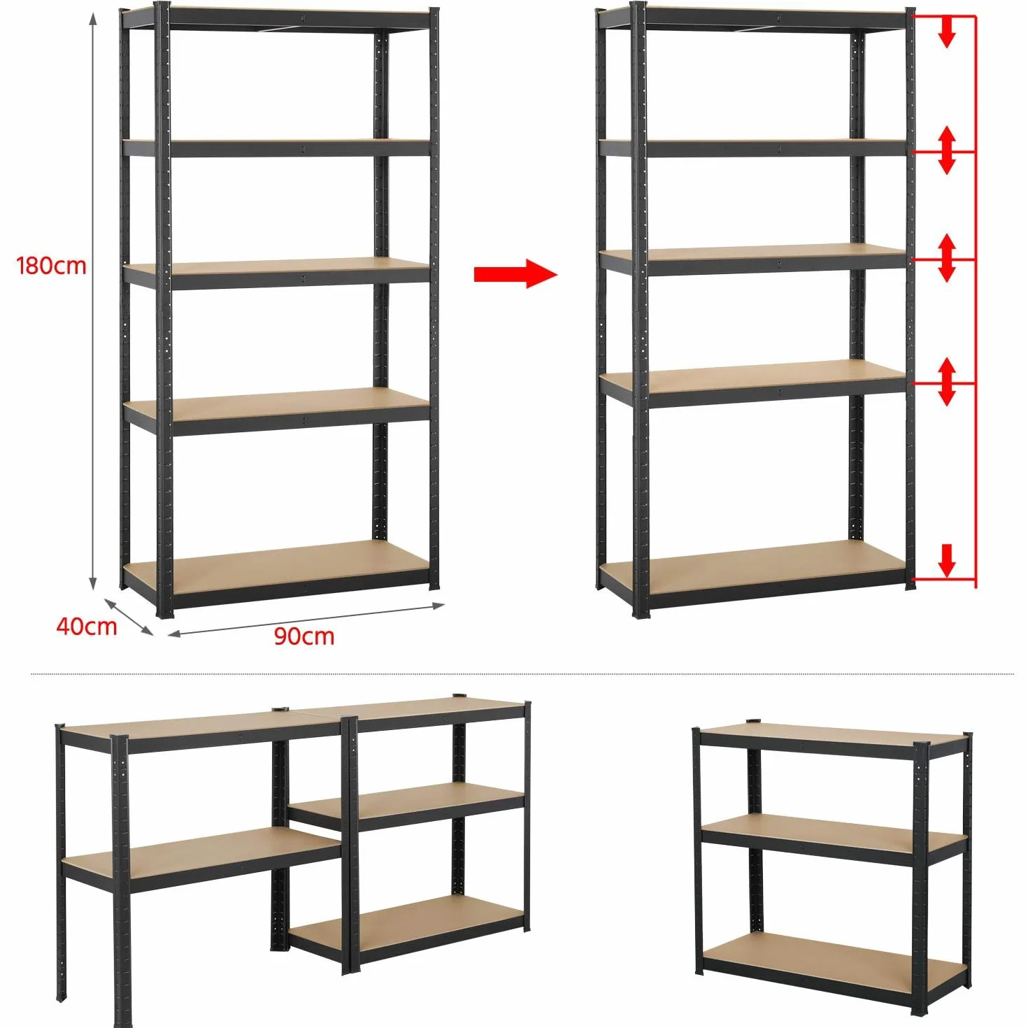 Yaheetech Scaffale/Scaffalattura in Metallo Acciaio da Garage a 5 Ripiani per Carichi Pesanti Mensola Angolare da Cucina Magazzino Salvaspazio Nero