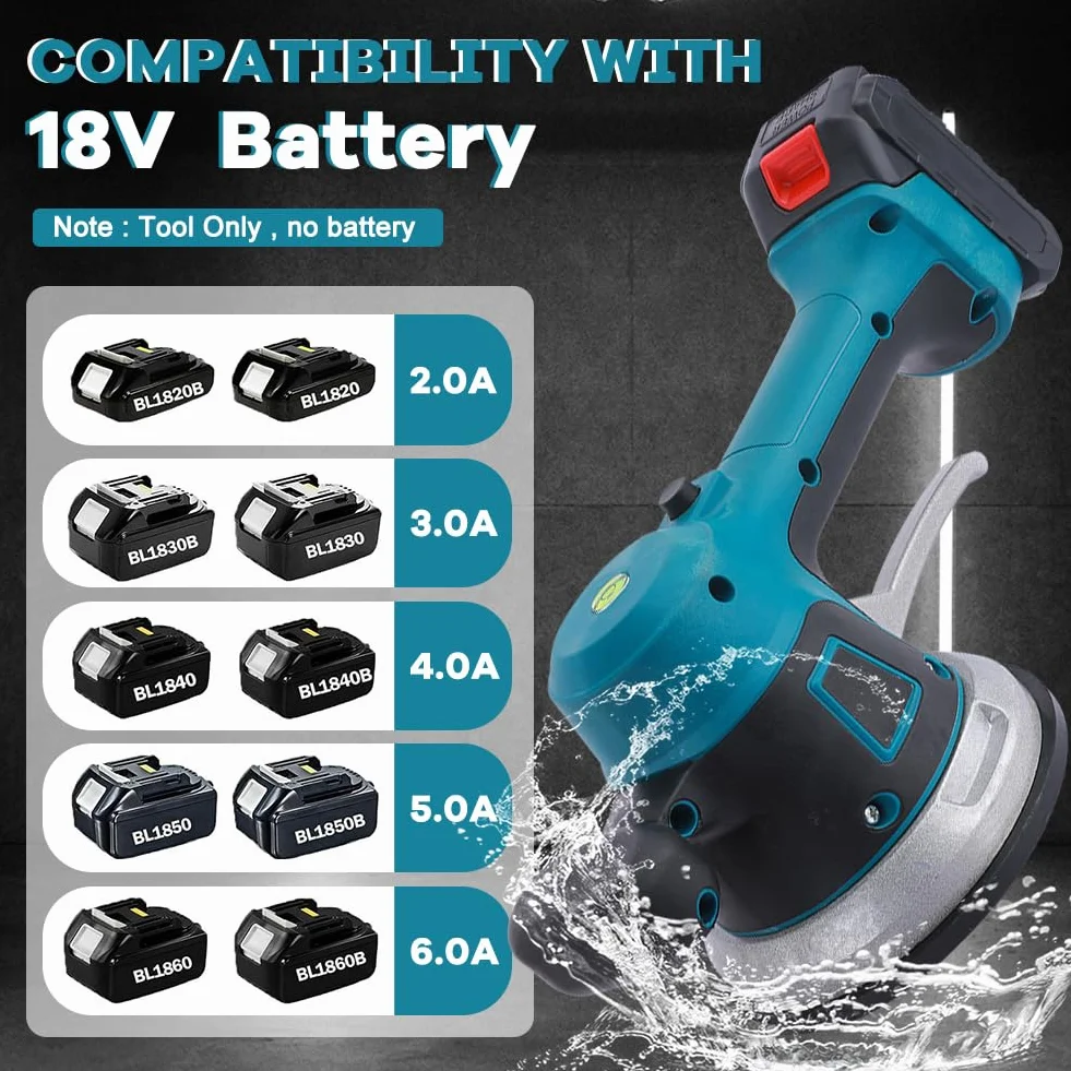 Livellatrice Vibrante per Piastrelle Martelli, Strumento per Piastrellatura con Vibrazione Aspirazione Portatile Compatibile con Makita Batteria 18V con 6 Velocità Regolabili (Batteria Non Inclusa)