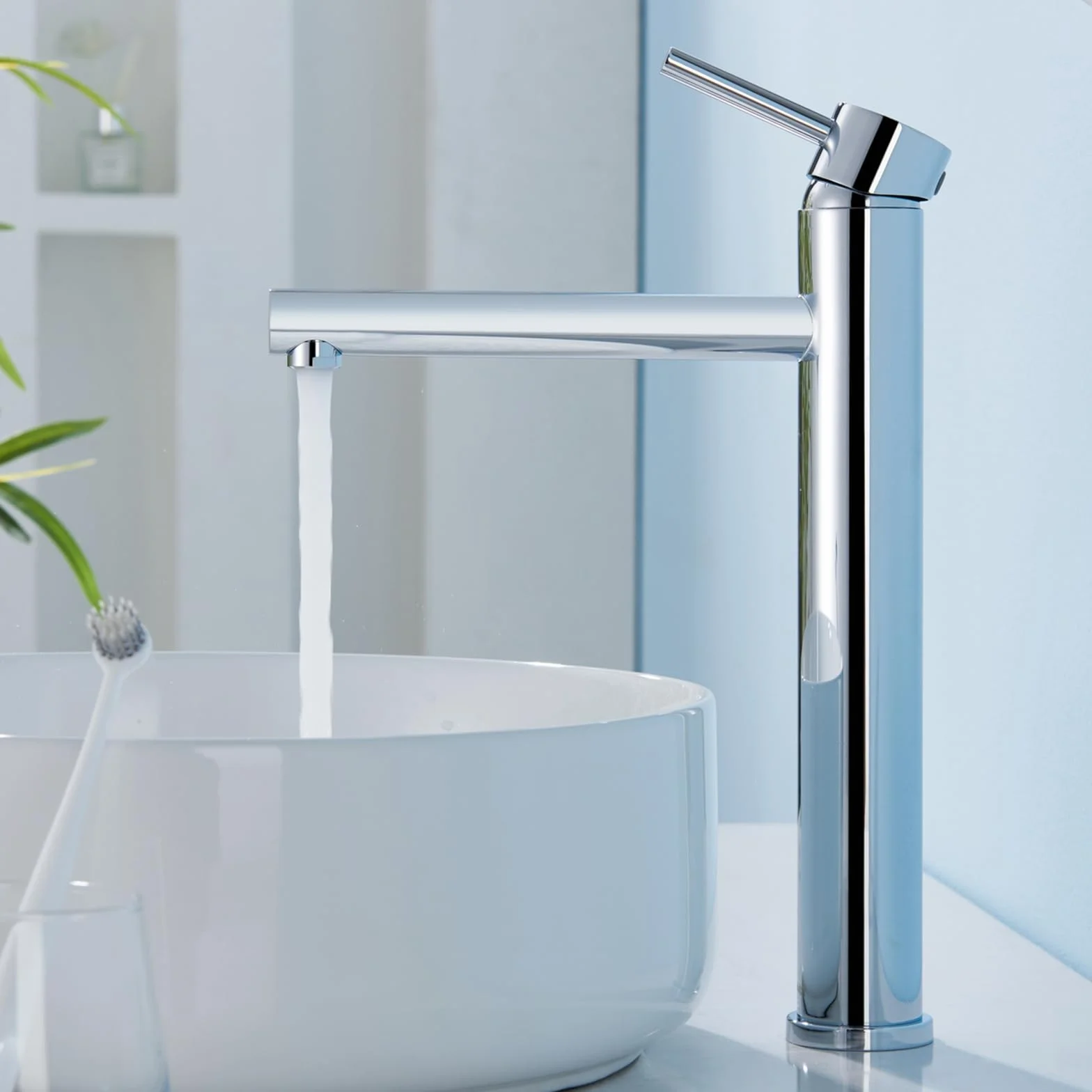 Rubinetto Bagno Alto Cromato, Miscelatore Monocomando per Lavabo, Rubinetto per Lavabo con Altezza Beccuccio di 225mm, Rubinetteria Lavabo in Acciaio Inox