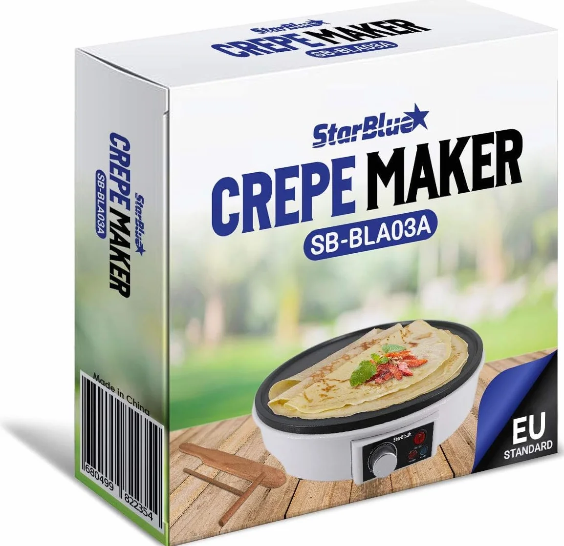 Macchinetta per Crepe Elettrica da 30.5cm Della StarBlue con Spatola di Legno - AC 220-240V 50/60Hz 1000W, Spina del Regno Unito, Adattatore Europa Incluso