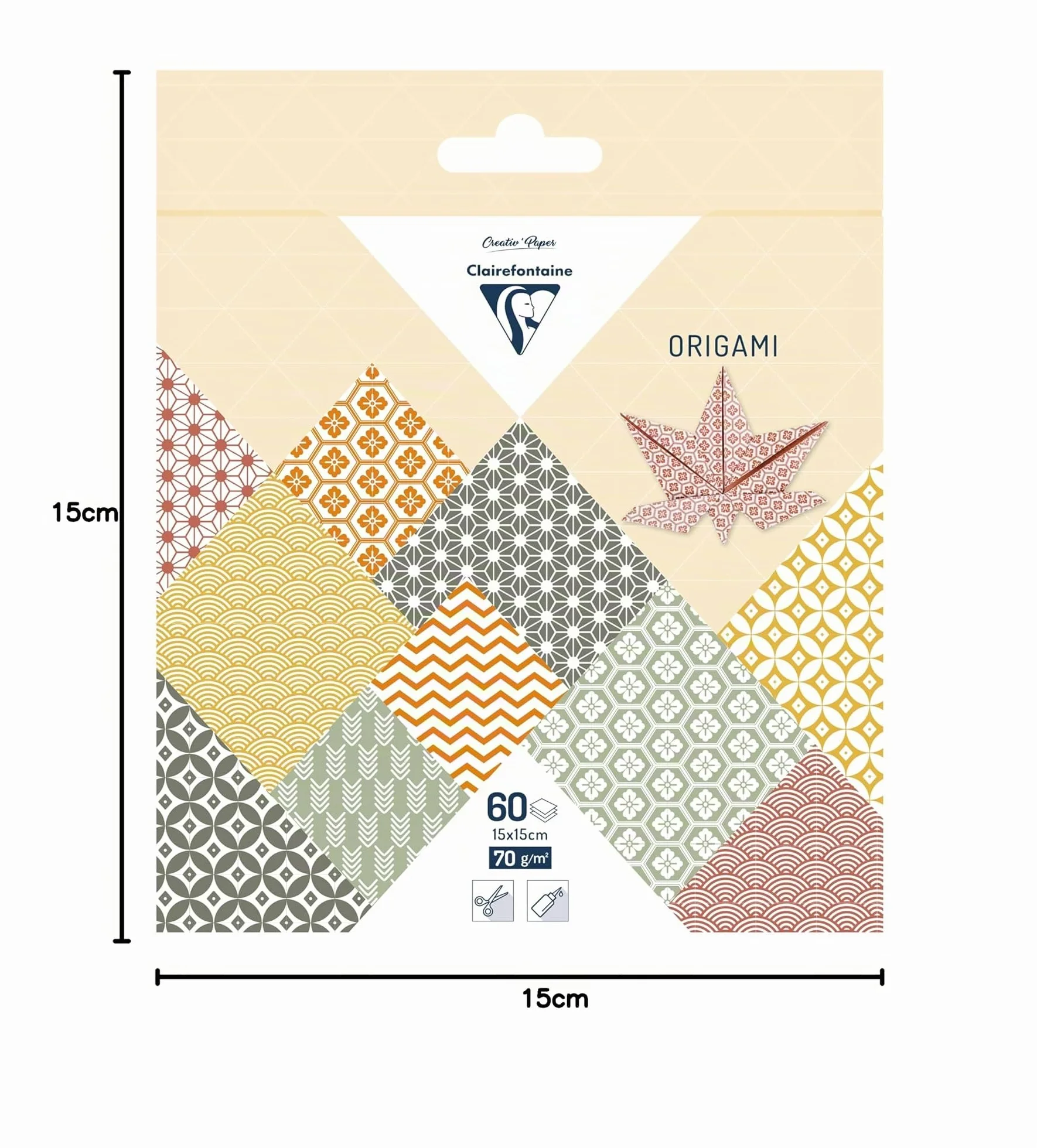 Clairefontaine 60 fogli carta Origami 70g/m² 15x15cm Collezione autunno 30 motivi assortiti