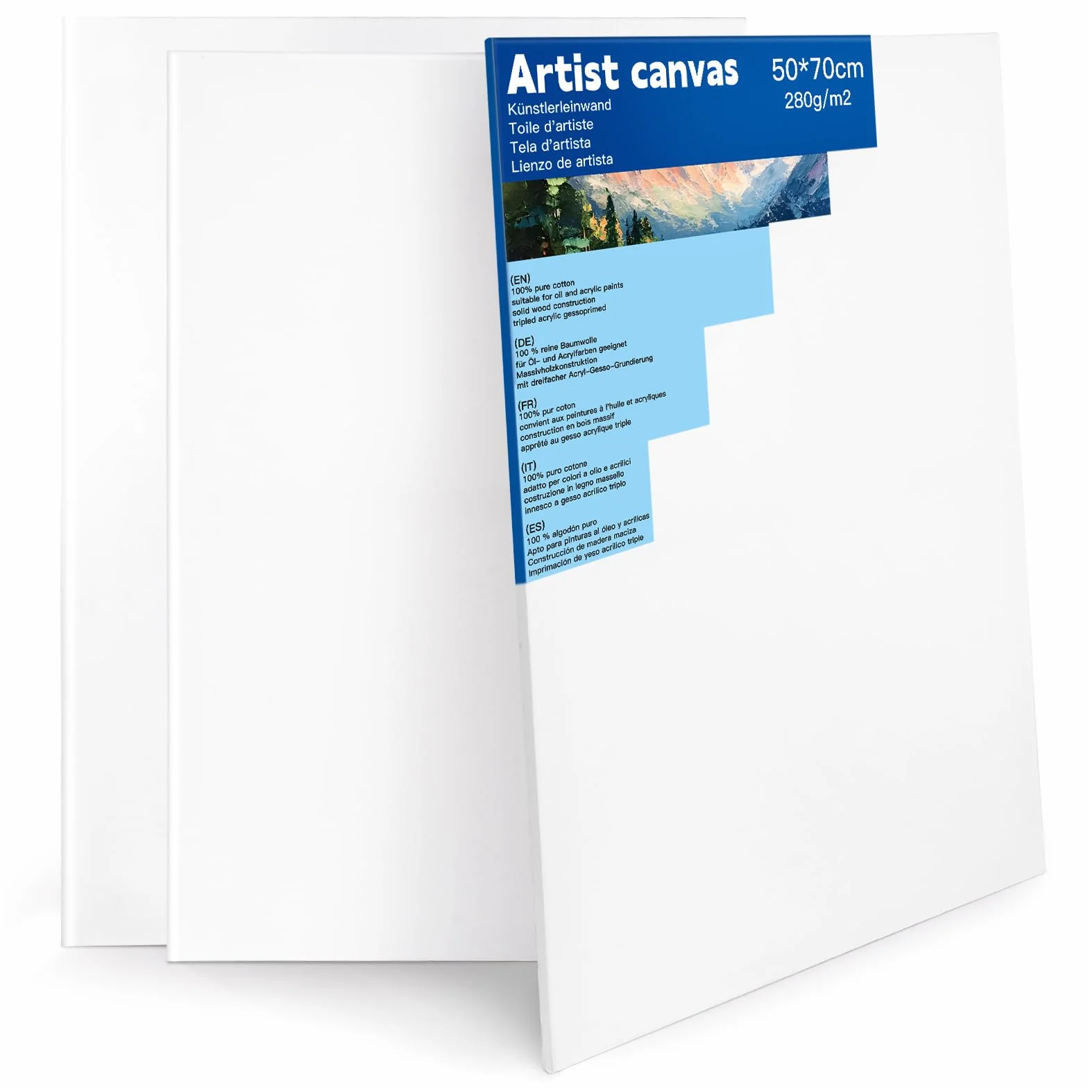 Tela da Dipingere 50 x 70 cm - Set di 3 Tele Bianche per Artisti, 100% Cotone, 280 g/m², Legno Certificato FSC, Spessore 1.7 cm, Tela Bianca per Pittura, Telo per Colori Acrilici, ad Olio, Tempere