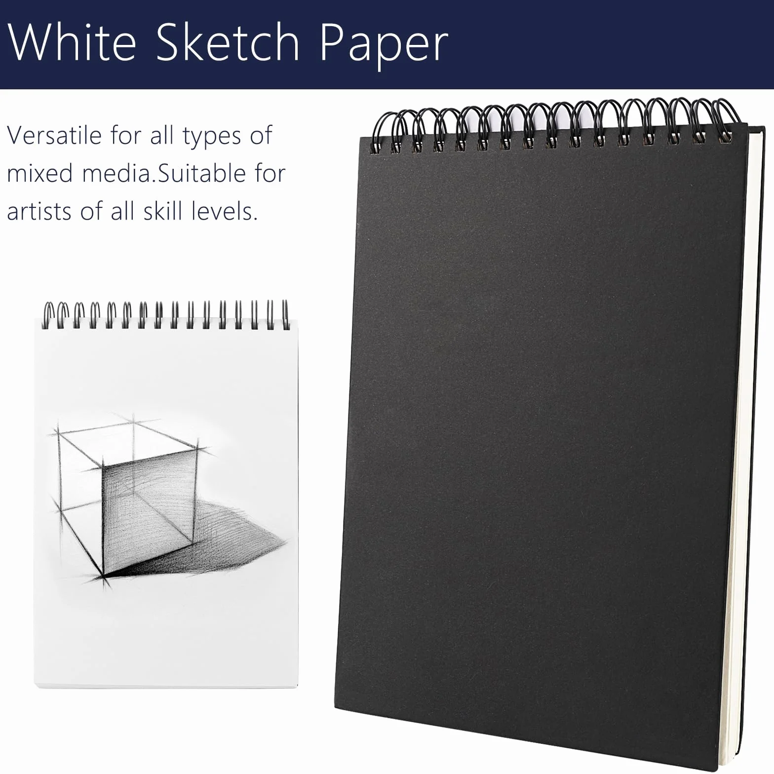 Album da Disegno A4 Sketchbook, 160 gsm A4 Quaderno da Disegno Spiralato, 120 Pagine/ 60 Fogli Album da Disegno Professionale per Matita Penna Acquerello (Copertina Nero)