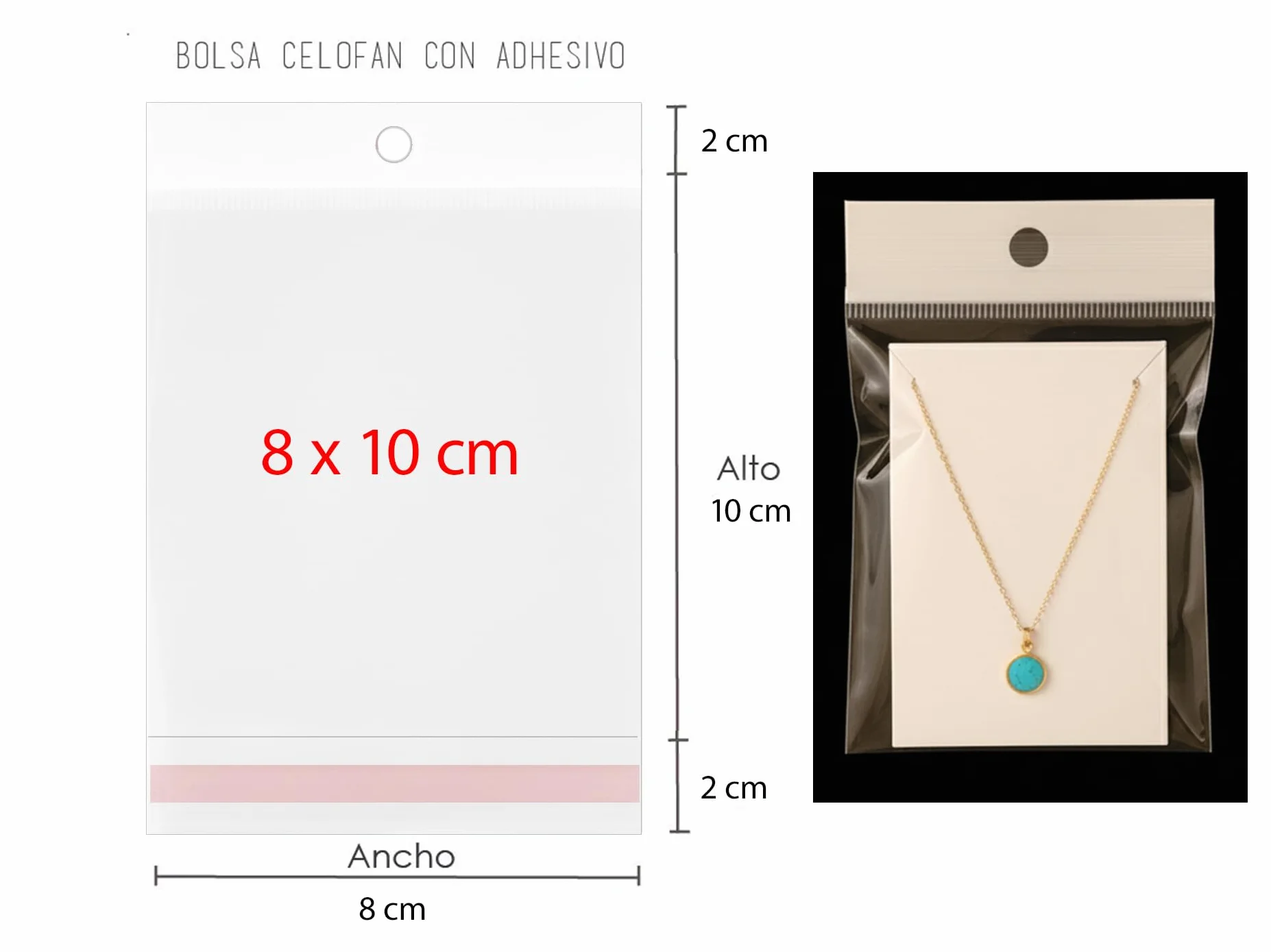 Sacchetti trasparenti in cellophane con chiusura adesiva e foro da appendere, 100 pezzi, in polipropilene, varie misure disponibili, per gioielli e artigianato (8 x 10 cm)