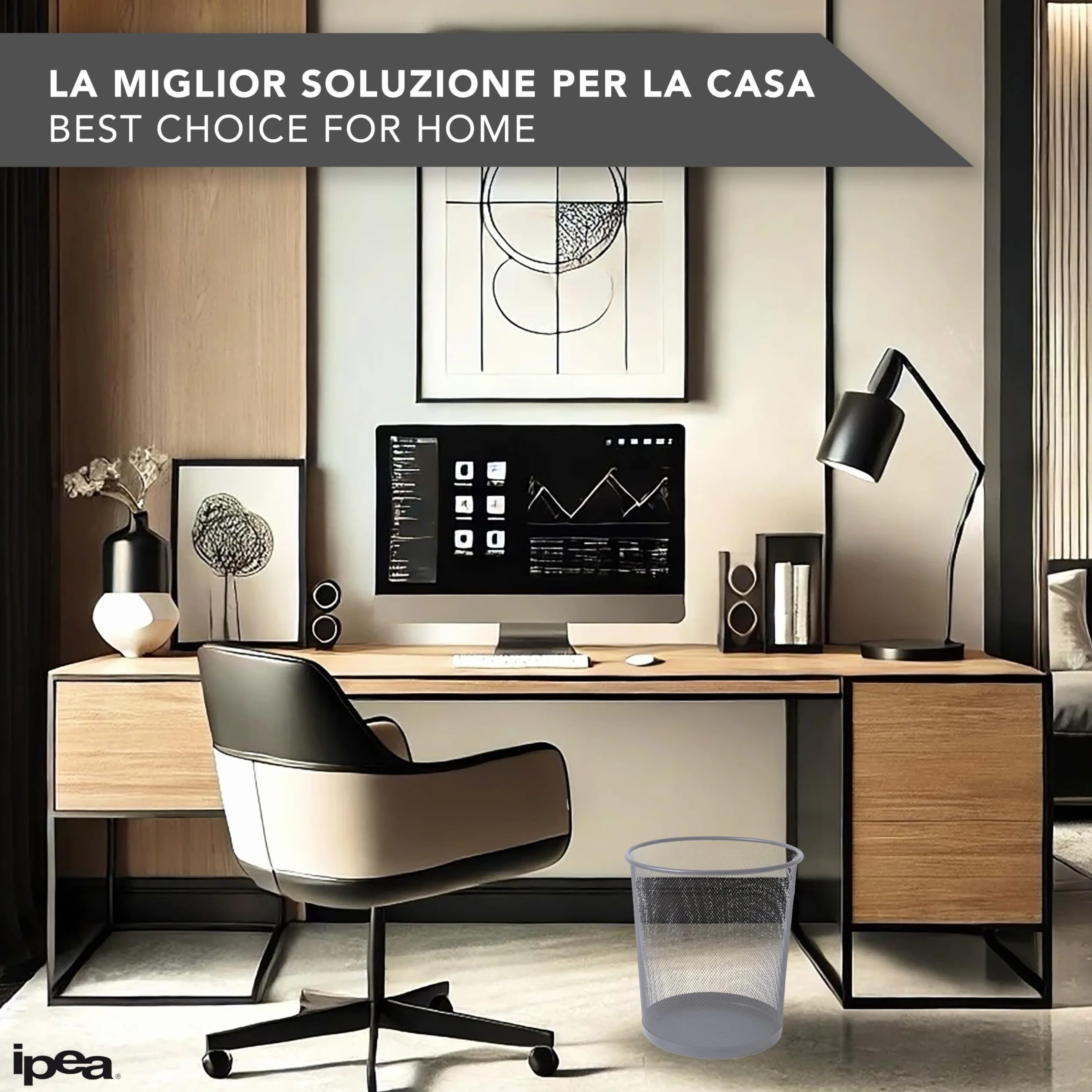 IPEA Cestino per la Carta in Rete Metallica - 26 X 23 cm - Cestino Getta Carta Riciclaggio per Ufficio, Casa, Camera, Scuola in Metallo - Cesto Spazzatura per Scrivania, Tavolo, Mobile