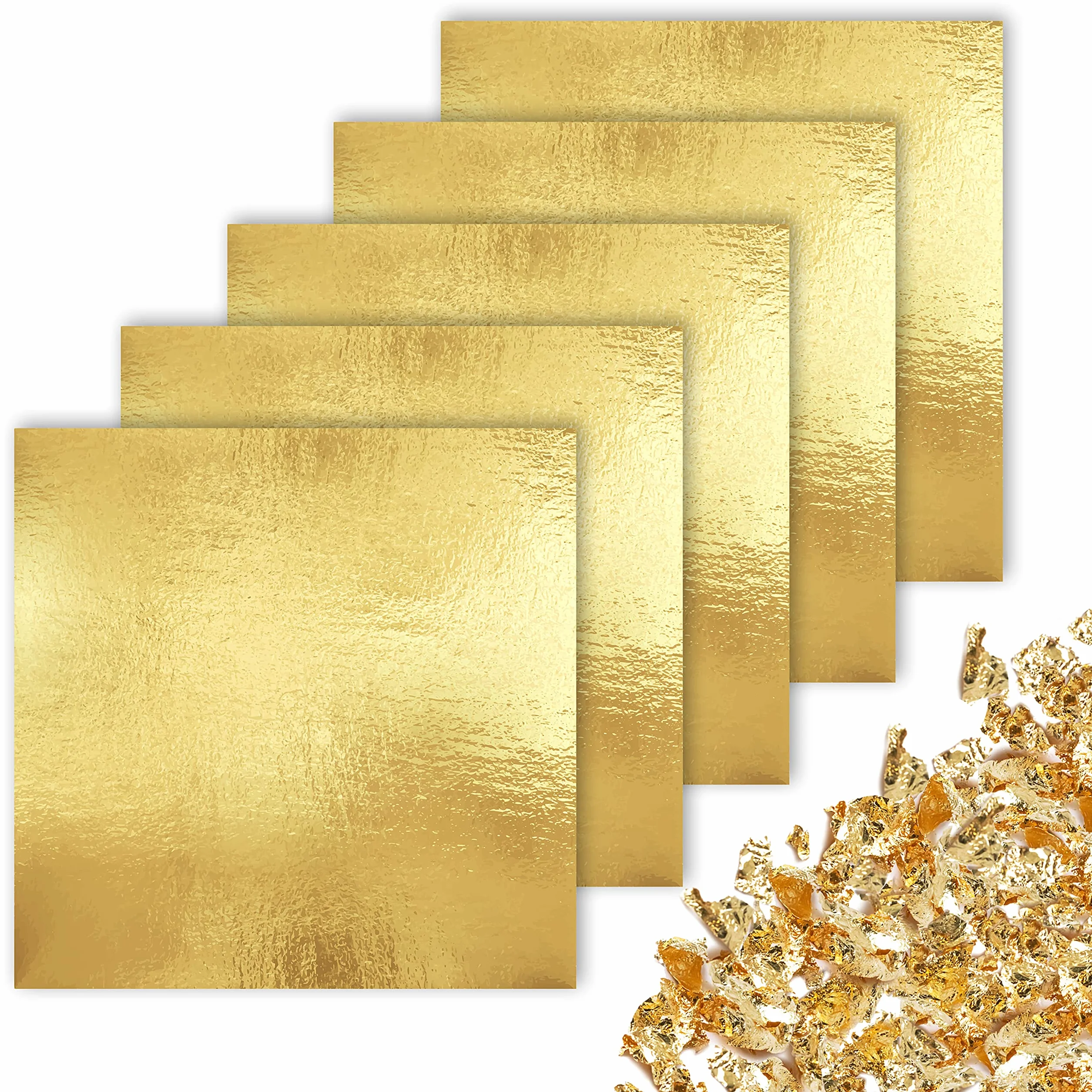 Foglia Oro -✮Garanzia A Vita✮- 100 Fogli di Imitazione Foglia d'oro con Rifinitura Liscia, 14 cm - Materiale di Doratura Artigianale per Decorazione Fai da Te, Mobili, Quadri, Decoupage