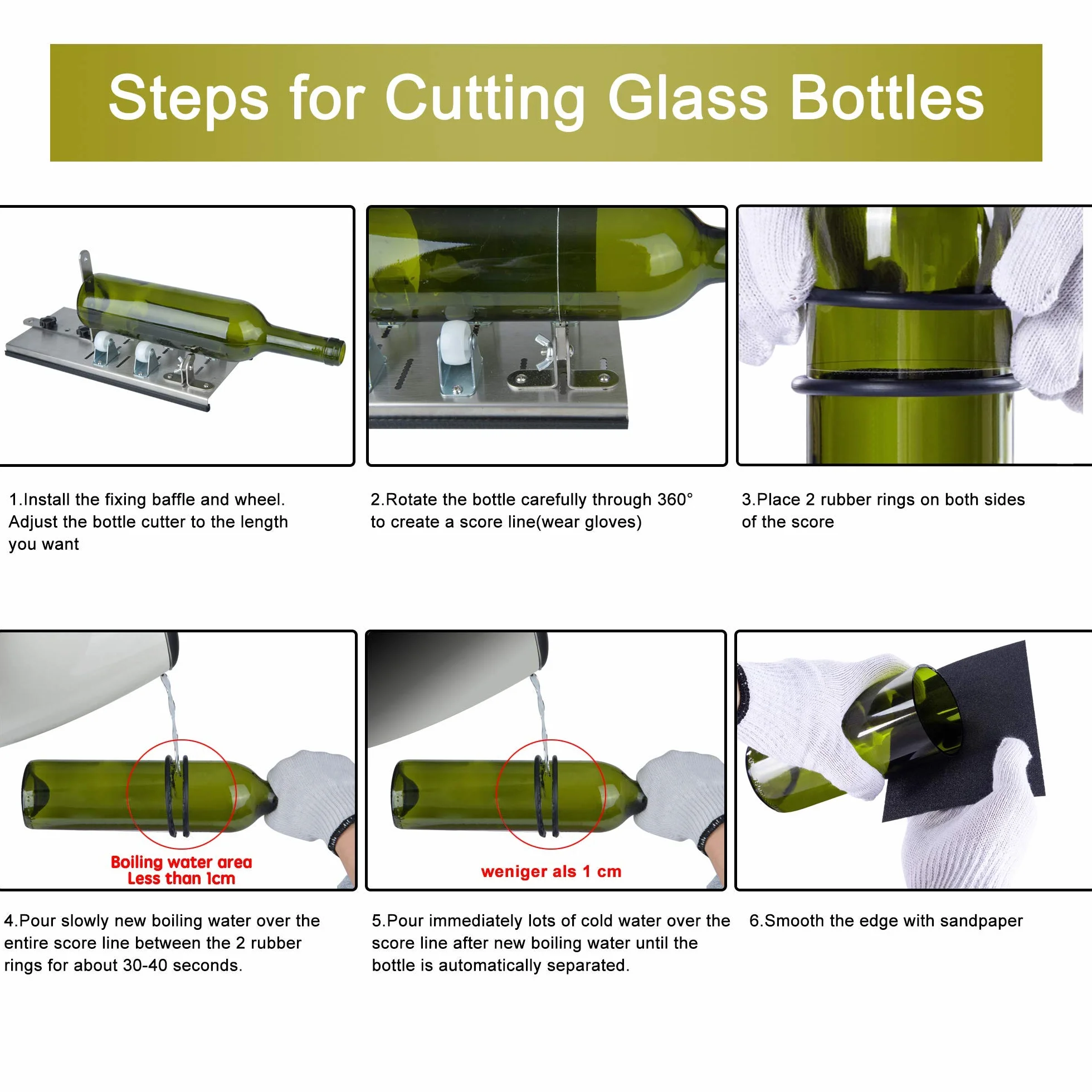 Tagliavetro Bottiglie Professionale, Taglierina per Bottiglia di Vetro di Vino Birra, Diamante Taglierino Vetro Bottiglia Acciaio inossidabile Strezzo DIY Cutter Fai da Te DIY