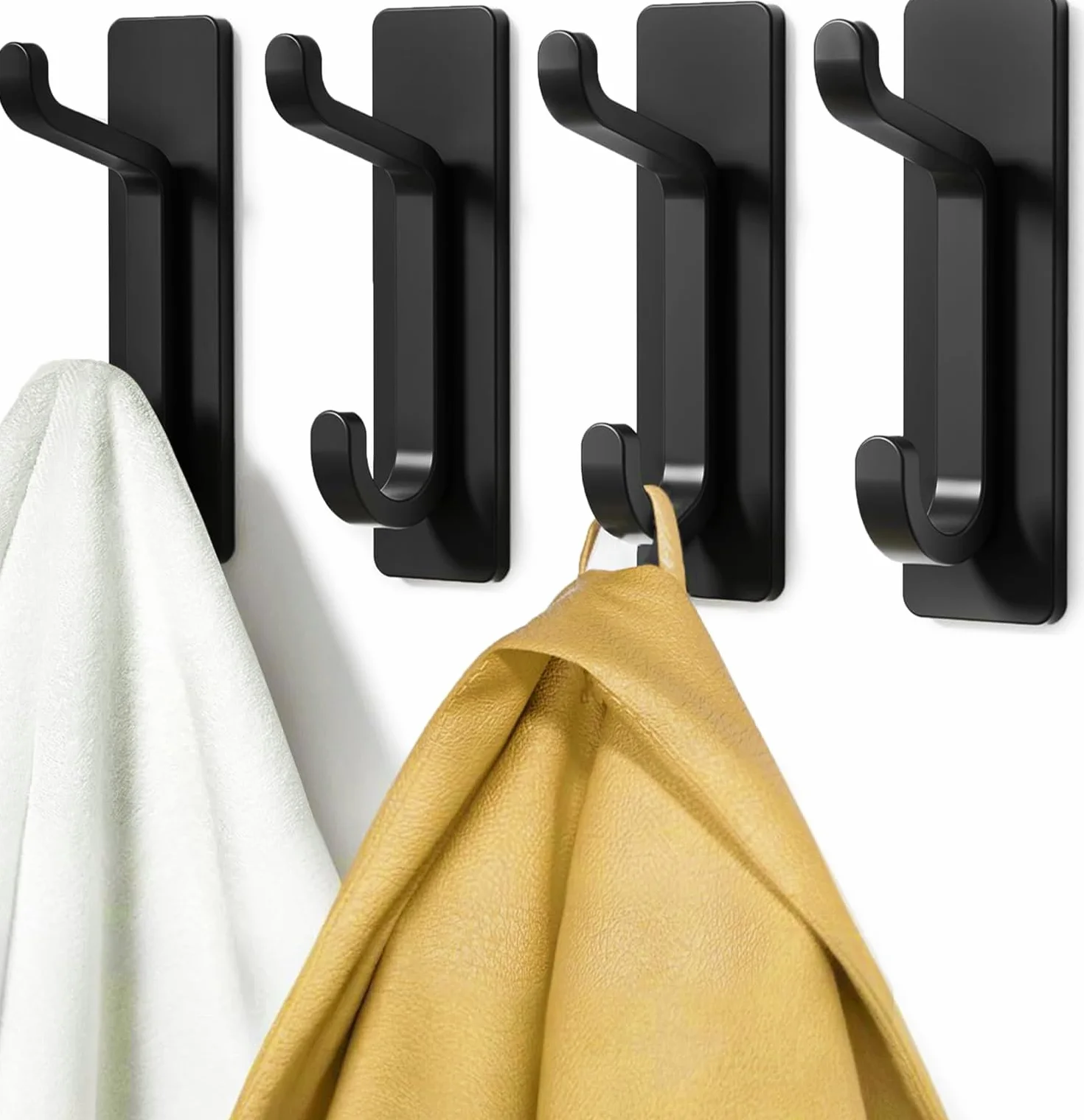 Pickpiff Gancio Adesivo da Parete, Porta Asciugamani da Bagno, Ganci Adesivi Strofinaccio da Cucina, Impermeabile, Antiruggine, Nero, 4 Pezzi