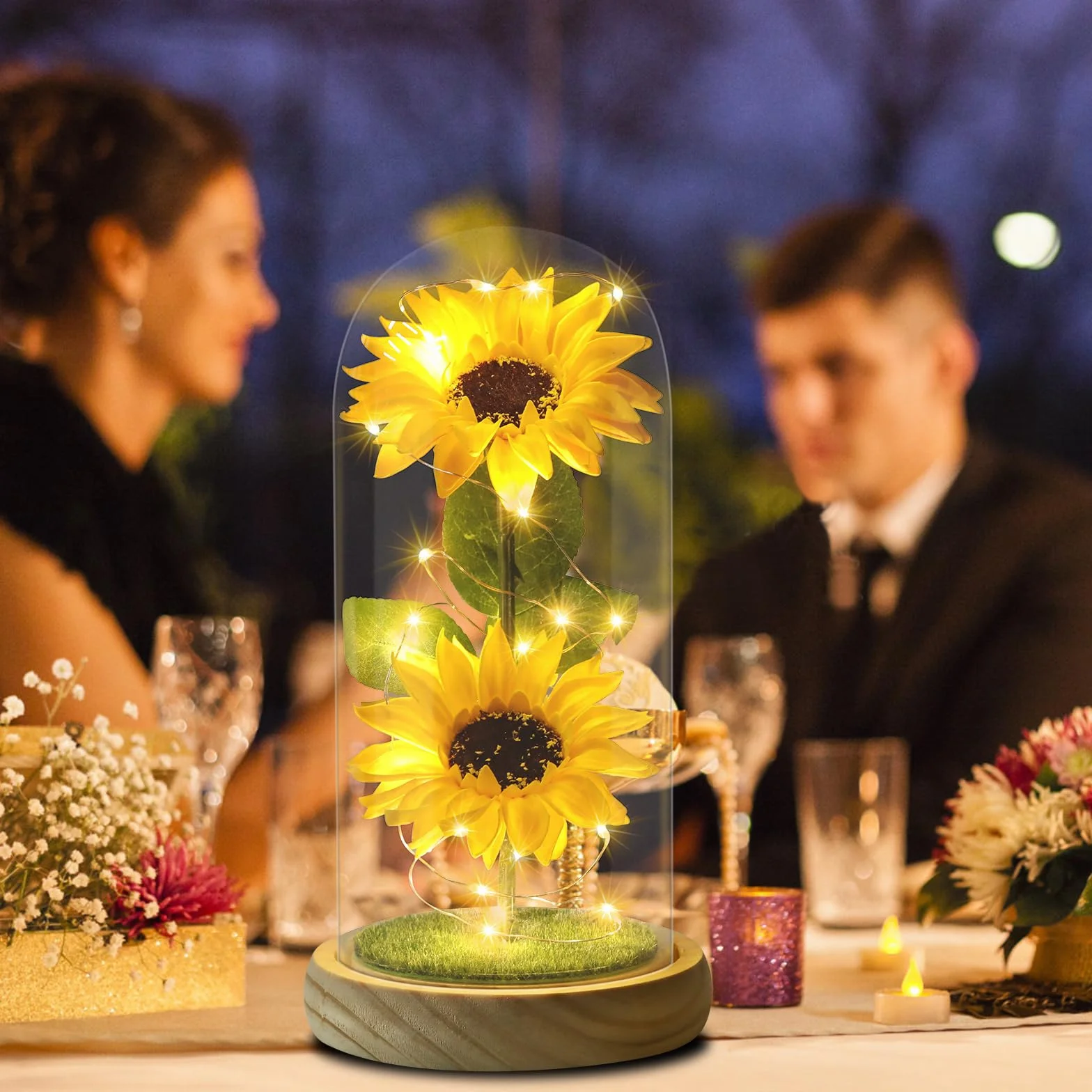 Girasole Artificiale in Cupola di Vetro Regalo per Donna Mamma Festa della Mamma Anniversario
