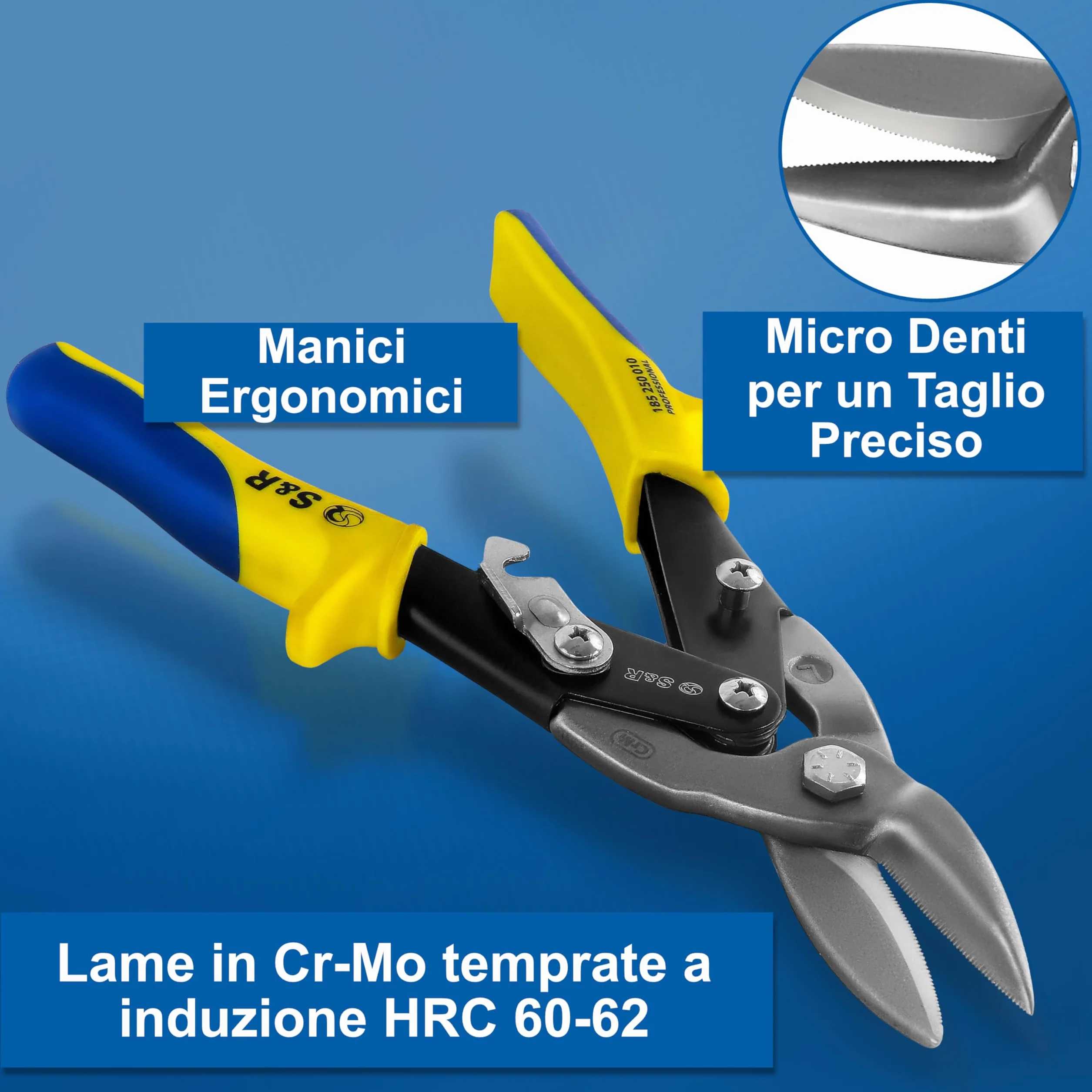 S&R Cesoie per Lamiera Professionali 250 mm, Forbici per Lamiera, Cesoie per Cartongesso - TAGLIO A SINISTRA - Lame Lunghe 35 mm CrMo per Lamiera, Metalli, Rame, Allumino e Profili di Acciaio.