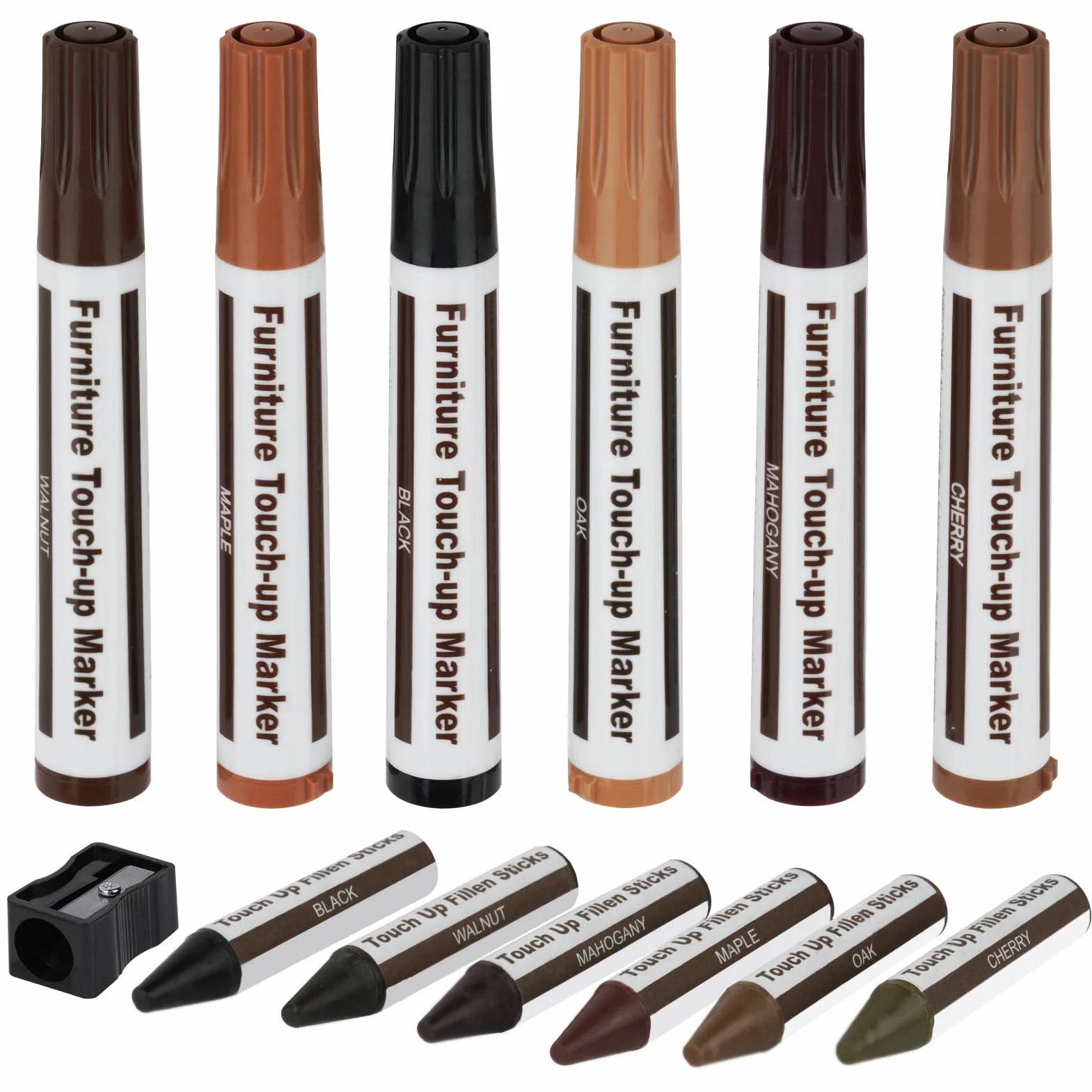 ACWOO Kit di Riparazione Mobili in Legno, 13 Pezzi Pennarello per Legno con Bastoncini di Cera, Stucchi per Legno con Temperino, Riparare per Riparare Crepe, Fori, Graffi, Parquet, Mobili