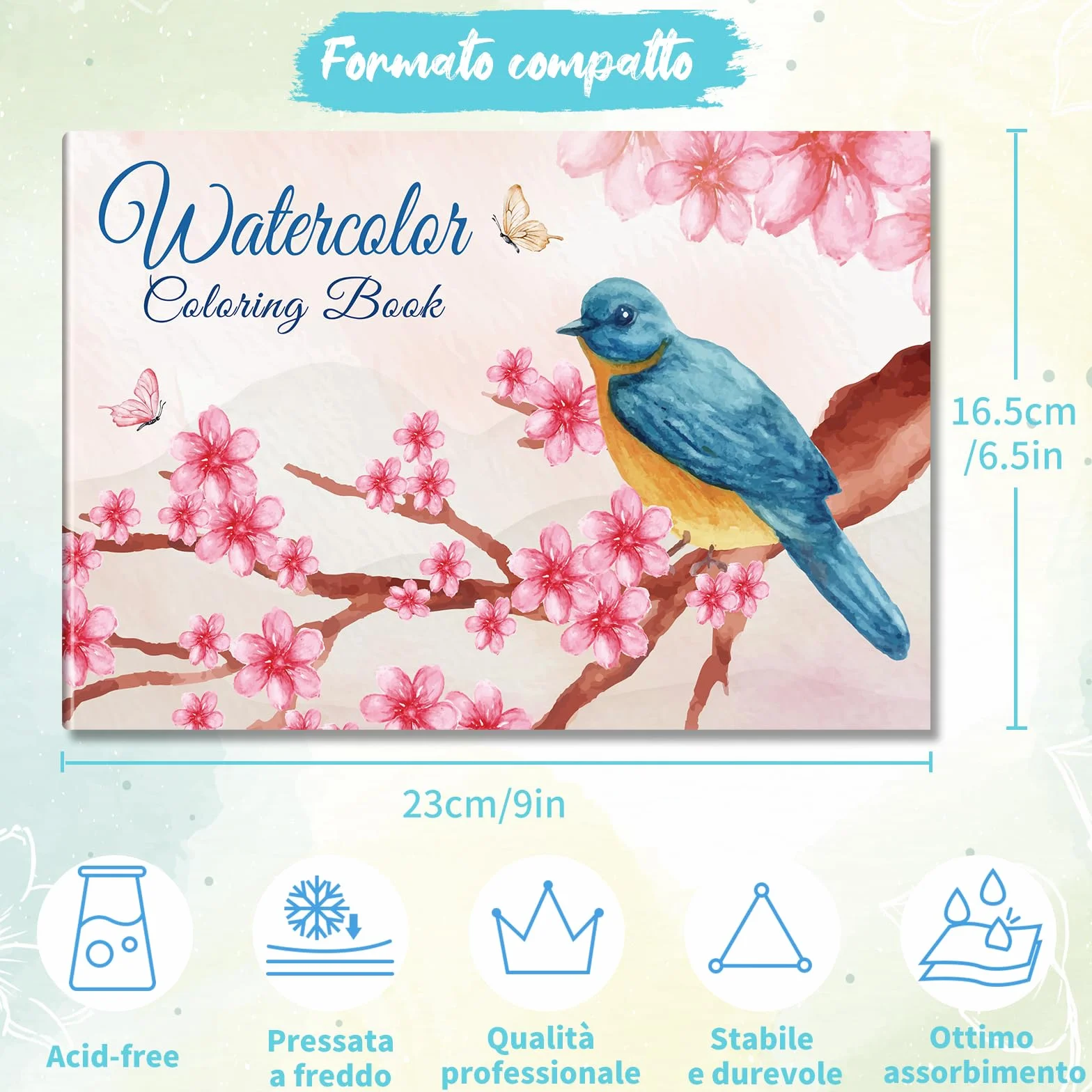 Elfew 2 Libri da Colorare ad Acquerello per Adulti, A5 Lavoro ad Acquerello, Album da Colorare per Adulti, Acquarelli per Dipingere, con 30 Disegni Unici, Artigianato Artistico