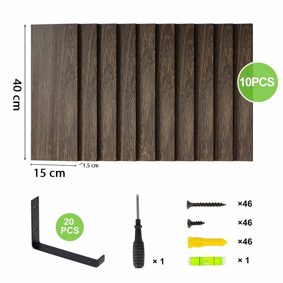 BAKAJI Set 10 Mensole galleggianti da Parete in Legno, Scaffali a Muro Multiuso con Staffe in Metallo, ideali per Camera da Letto, Soggiorno, Cucina, Bagno, Libreria, Salvaspazio, 40 x 15 cm (Rovere)