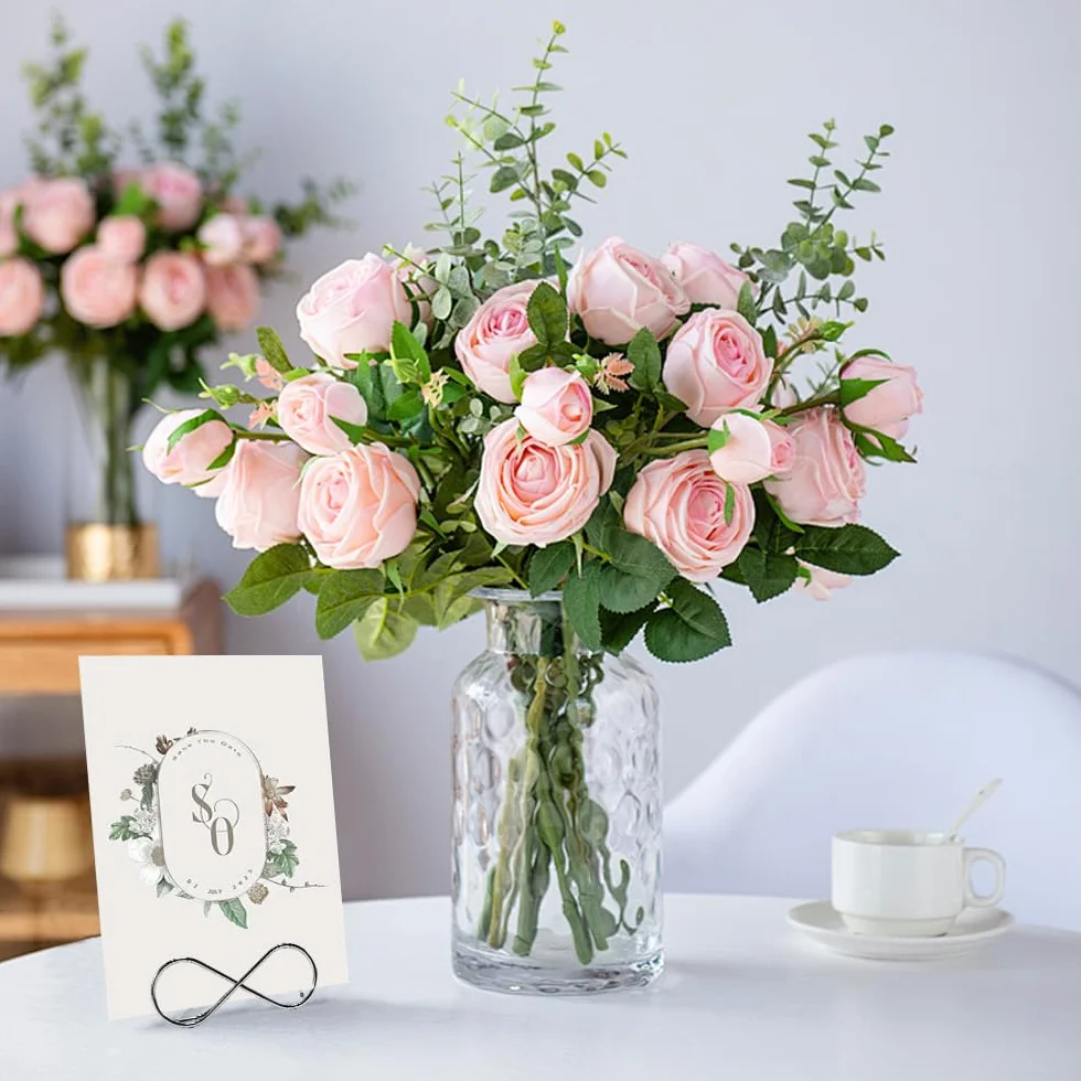 20 supporti per segnaposto per matrimoni, foto e biglietti fotografici, con clip per messaggi e numeri da tavolo, per matrimoni, feste e ristoranti (argento)