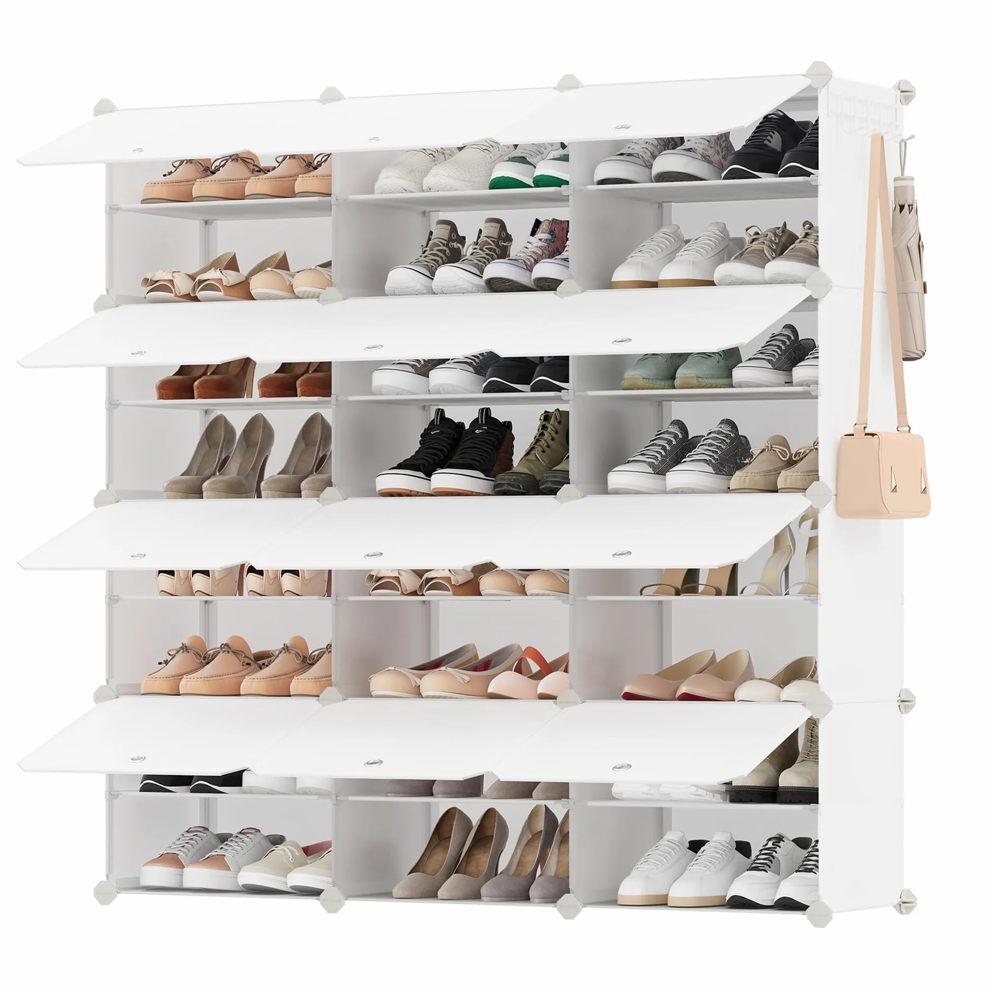 SONGMICS Scarpiera, Scaffale Modulare a 12 Scomparti per 48 Paia di Scarpe da Ingresso, con Sportelli, Telaio in Acciaio e Ripiani in Plastica, Camera da Letto, Bianco Nuvola LPC040W02