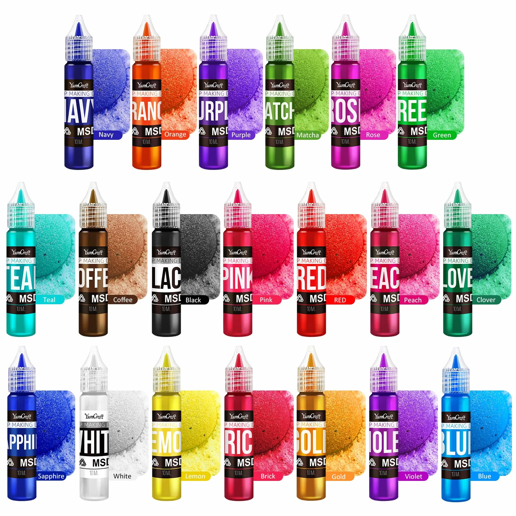 Coloranti di Sapone, 20 Colori x 10ml Tintura di Sapone Liquido per la Produzione di Sapone, Bomba da Bagno, Colorante Bomba da Bagno Qualità Alimentare per Saponi, Prodotti da Bagno, Artigianato
