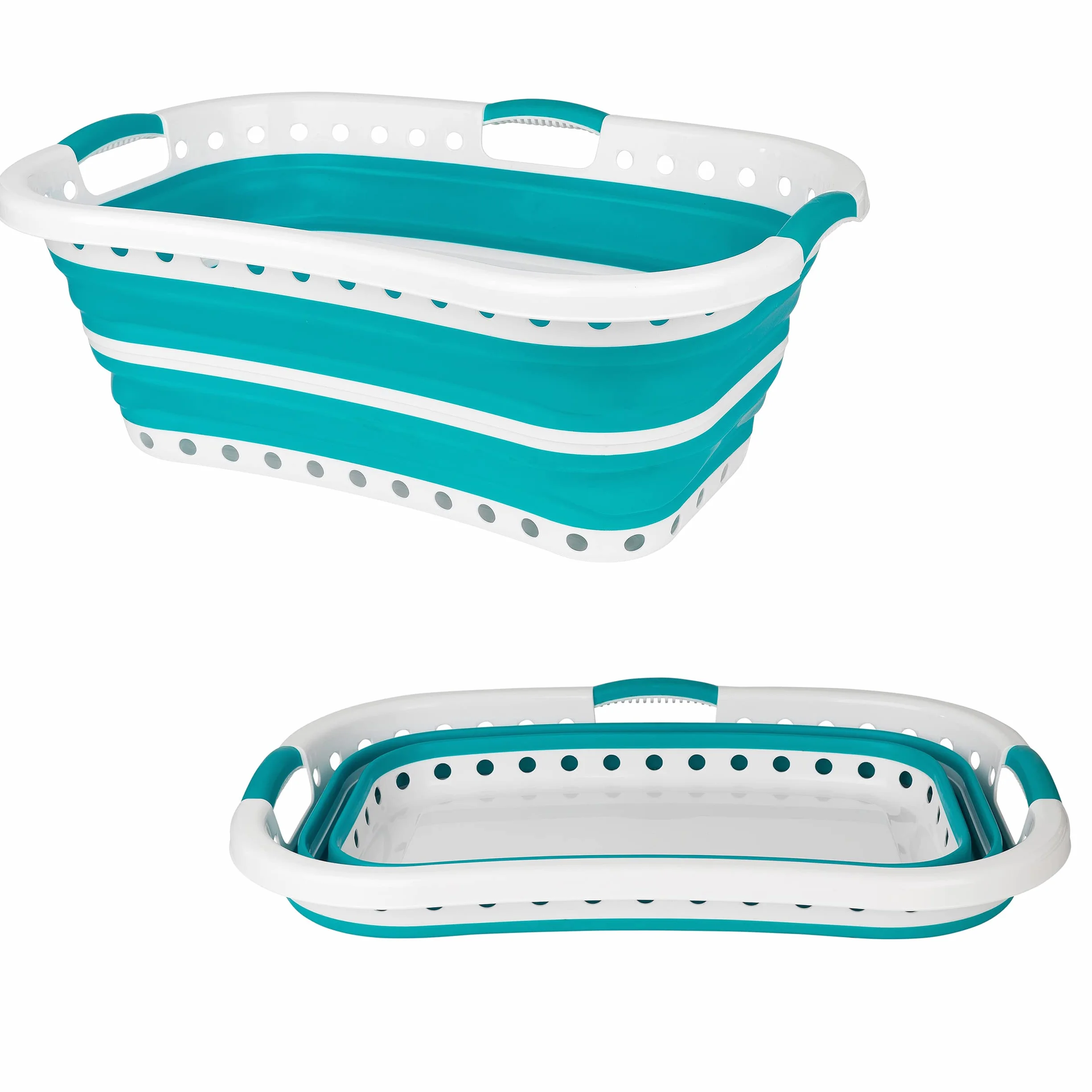 Beldray LA072979TQEU Cestello per bucato, curvo e sagomato per adattarsi al corpo, design ovale che abbracia i fianchi, cestello pieghevole, manici ergonomici per trasporto antiscivolo, 37 l, turchese