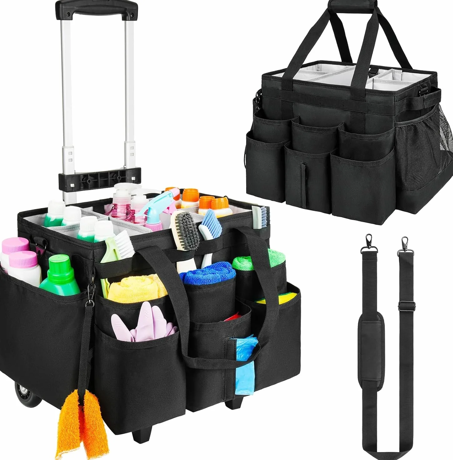 Borsa portaoggetti XL per la pulizia, organizer con manico, nero