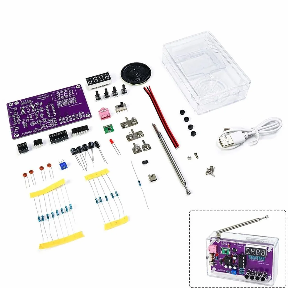 Kit radio FM, kit di montaggio radio fai da te, kit di pratica di saldatura, progetto di saldatura elettronica fai da te 87-108 MHz, per principianti, adulti (con custodia)