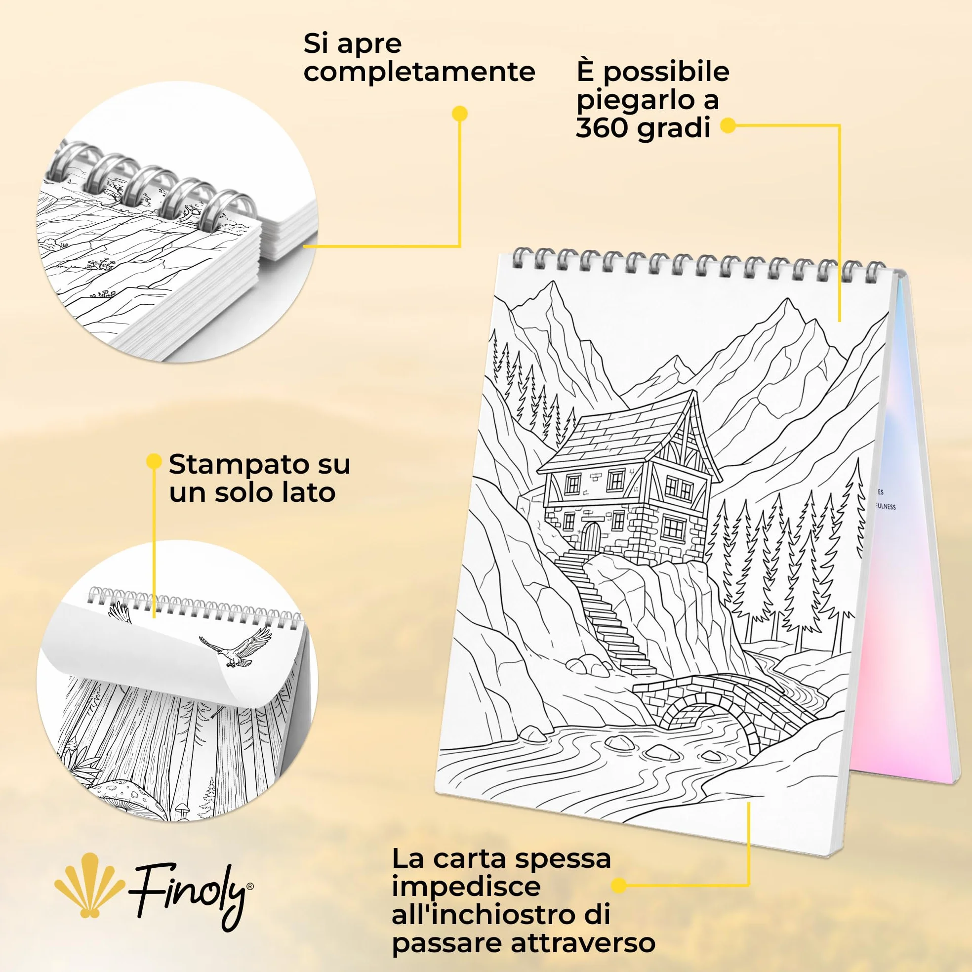 Libri da Colorare per Adulti Paesaggi A4 Riduce lo Stress Album da Colorare per Adulti Principianti e Esperti Mindfulness Inchiostro Non Che Trapassa