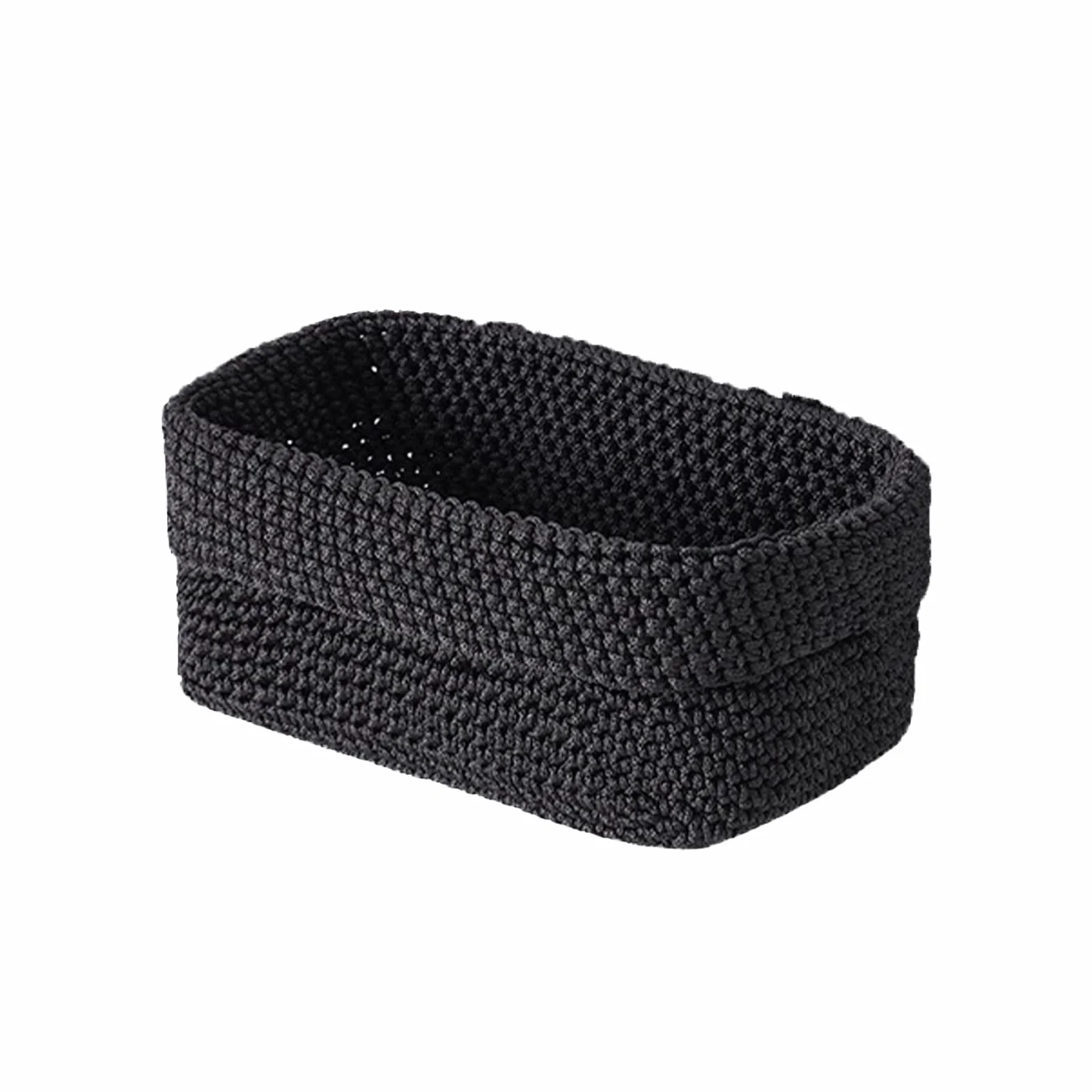 Cestino Portaoggetti Nero, Cestino Intrecciato a Mano in Corda di Cotone, 21×13×15,5 cm, Piccolo Cestino Intrecciato, Scatola Organizzatrice per Cucina, Bagno, Mensole, Pane e Cosmetici