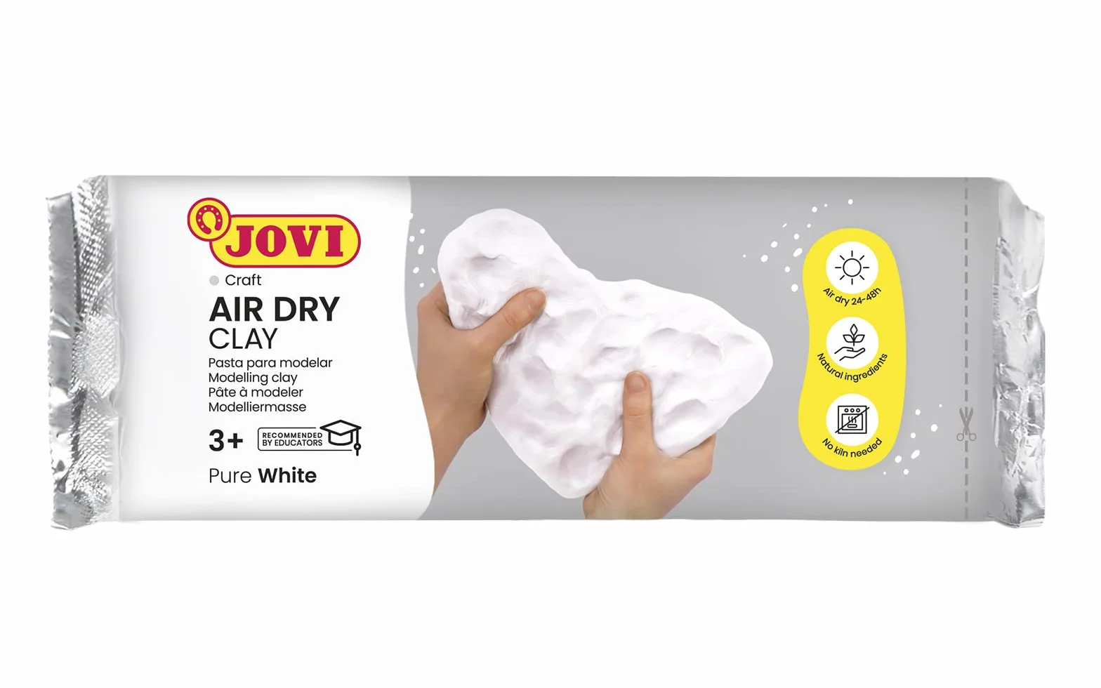 Jovi Air Dry - Pasta da modellare, essiccazione all'aria senza forno, bianco puro, facile da pulire, 1 chilo