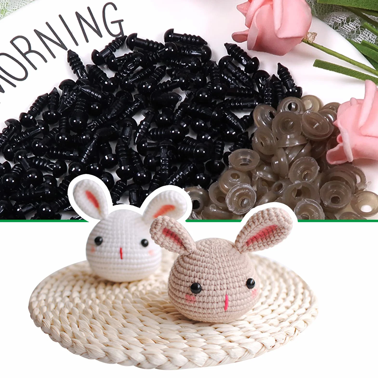 TOAOB 50 Pezzi Occhi di Sicurezza per Amigurumis con Rondelle 6 mm Nero Plastica Occhietti per Bambole Creazione Animale all'Uncinetto Pupazzi Creazione Artigianato Lavoretti