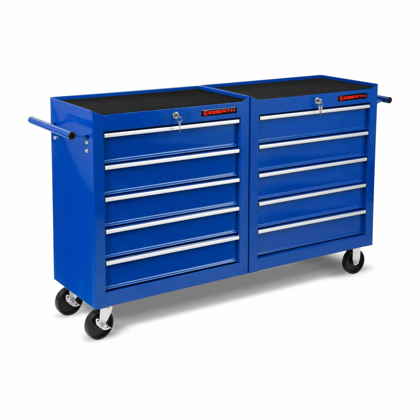 EBERTH Carrello da officina, carrello portautensili in metallo, vuoto, 10 cassetti, verniciato a polvere blu, 2 ruote piroettanti con freno, cassetta portautensili, arrotolabile, per autofficina