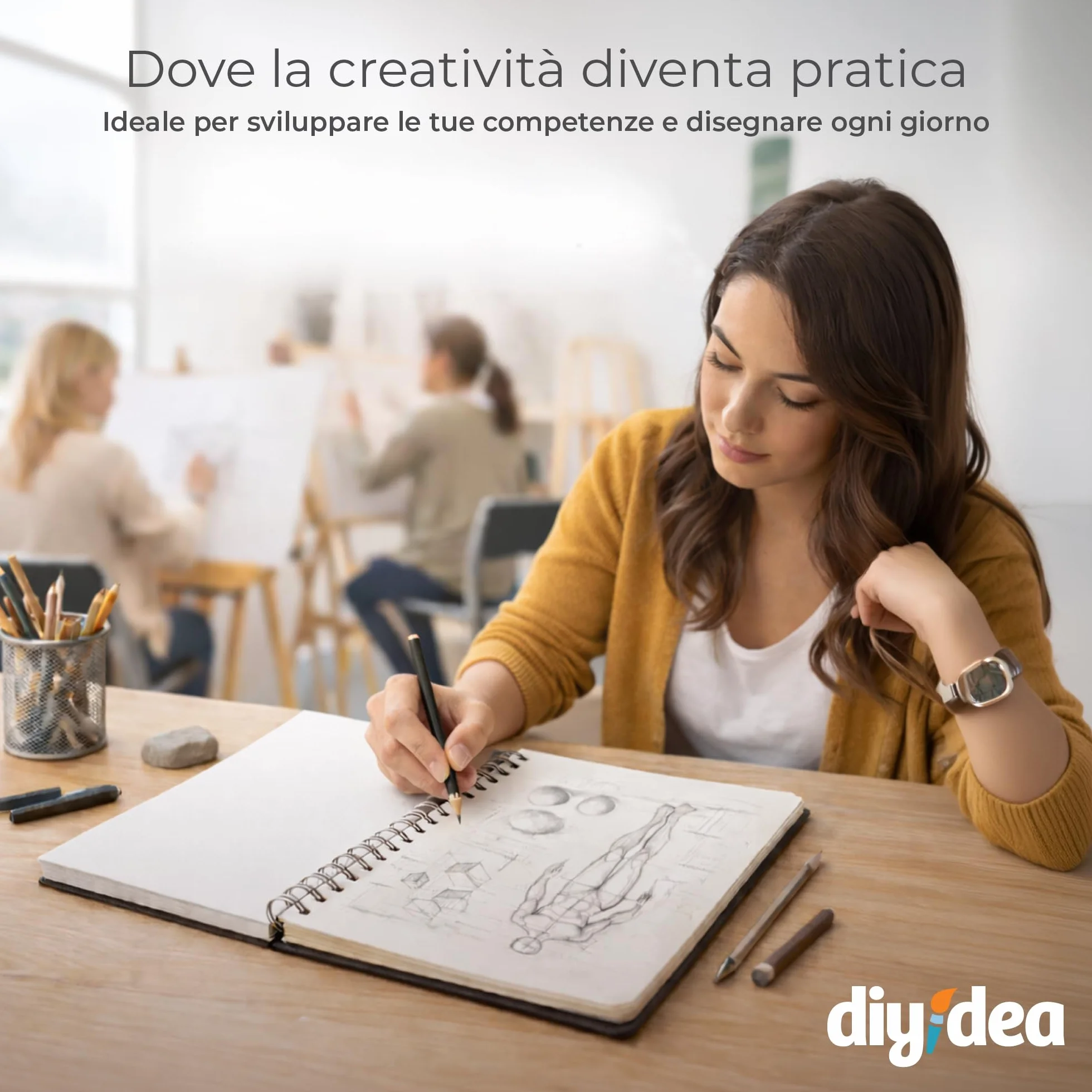 DIYIDEA Album da Disegno A4 200 g/m² – 100 Pagine, Spirale con Copertina Rigida – Blocco Disegno per Matita, Carboncino, Grafite e Pastello