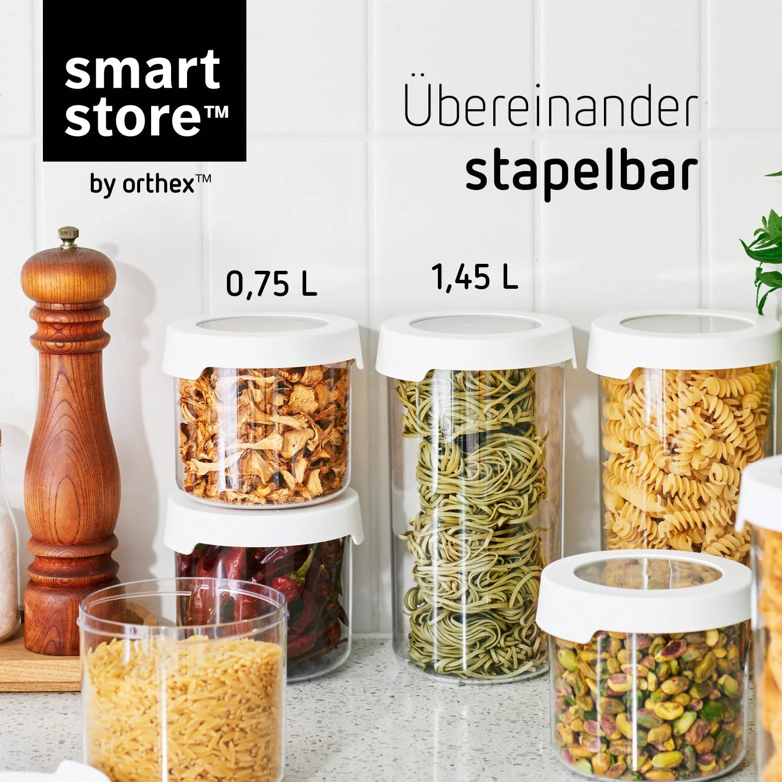 SmartStore Set di contenitori rotondi per alimenti secchi trasparenti con coperchio, 6, senza BPA, lavabili in lavastoviglie, 4 x 0,75 l, 2 x 1,45 l