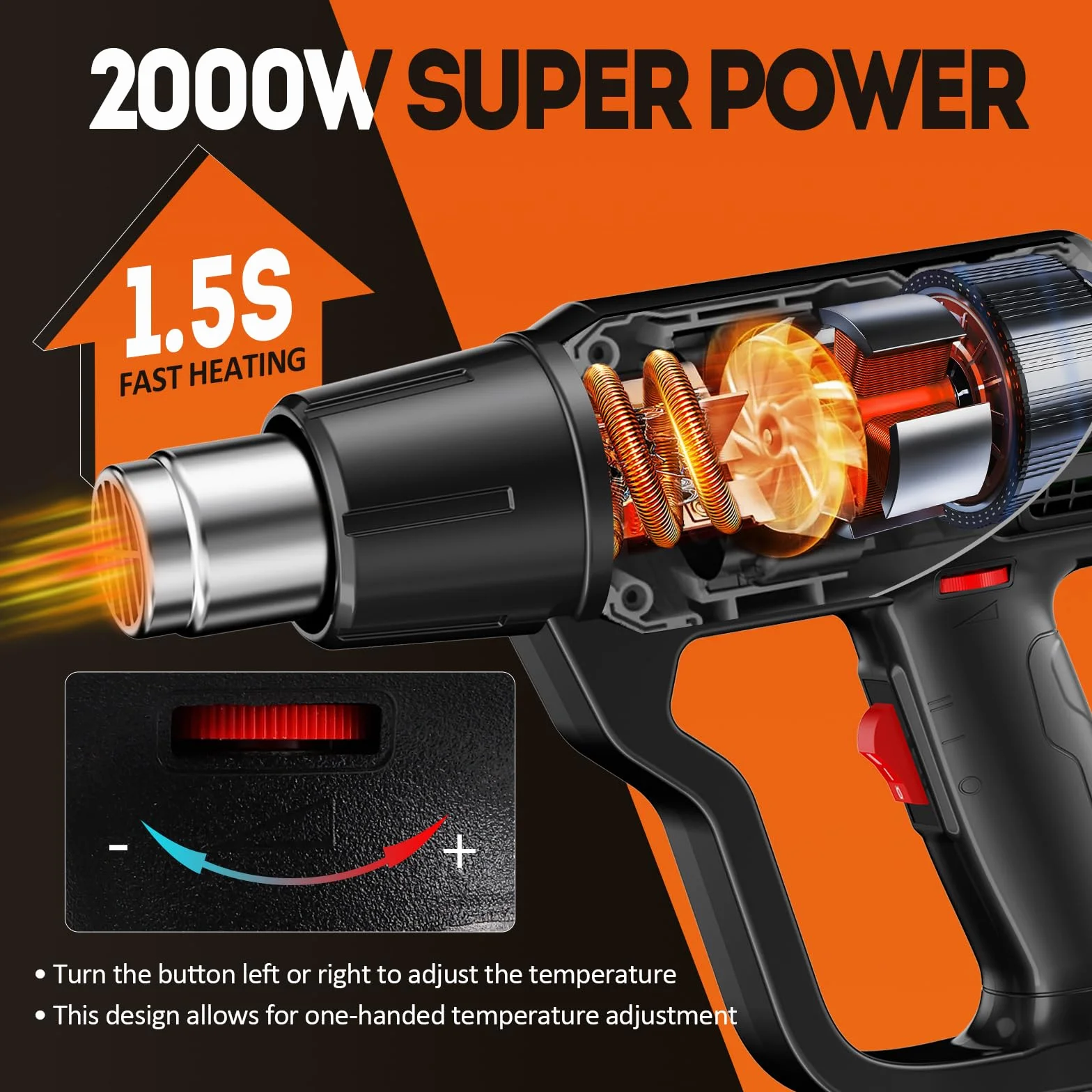 AIUNAOM Pistola ad Aria Calda 2000W Pistola Termica 50℃~650℃ Controllo di Temperatura Senza Livelli + 2 Velocità dell'aria Protezione da Sovraccarico Per Riscaldamento Saldatura e Sbrinamento