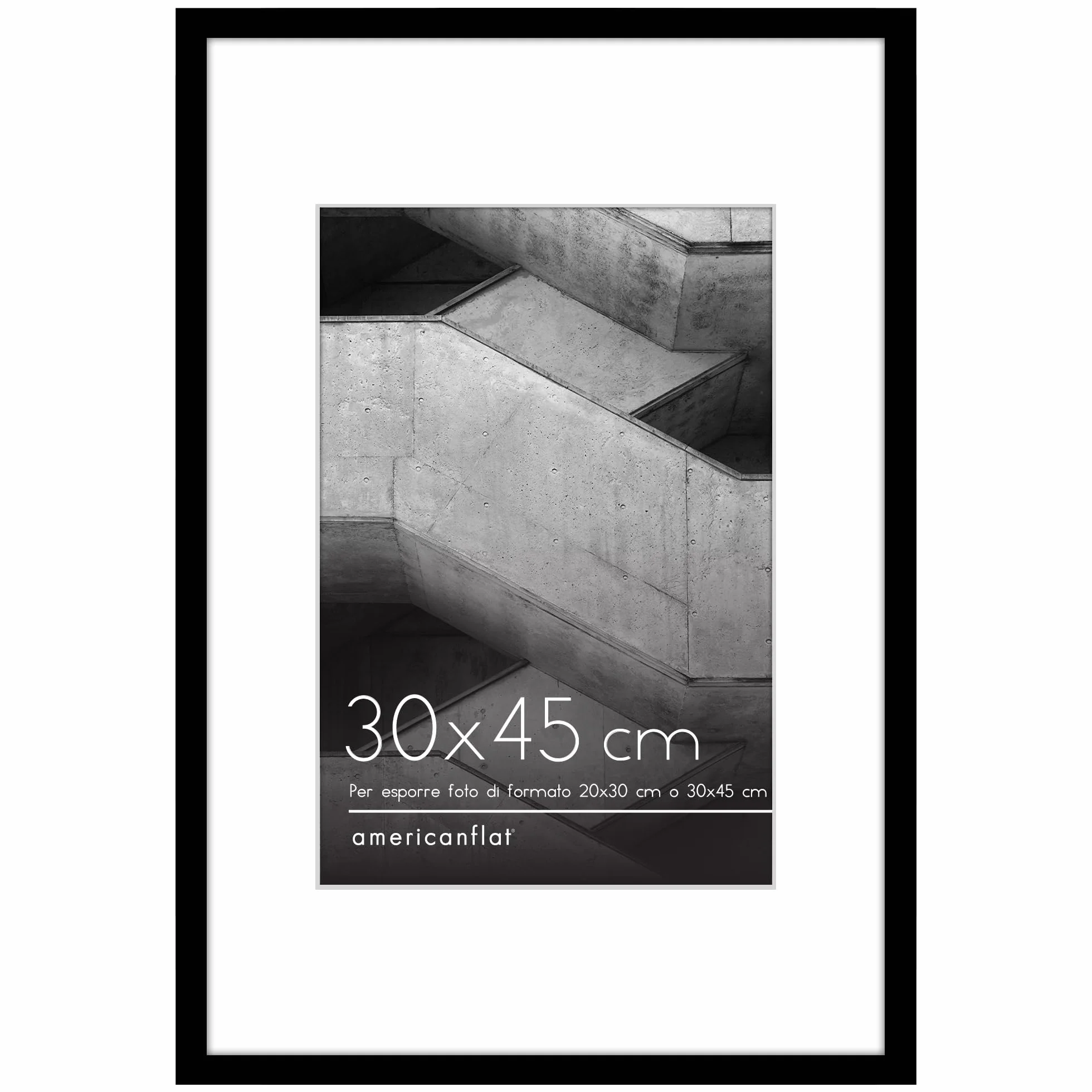 Americanflat Cornice Nera 30x45 cm con Passepartout - Portafoto Bordo Sottile PVC